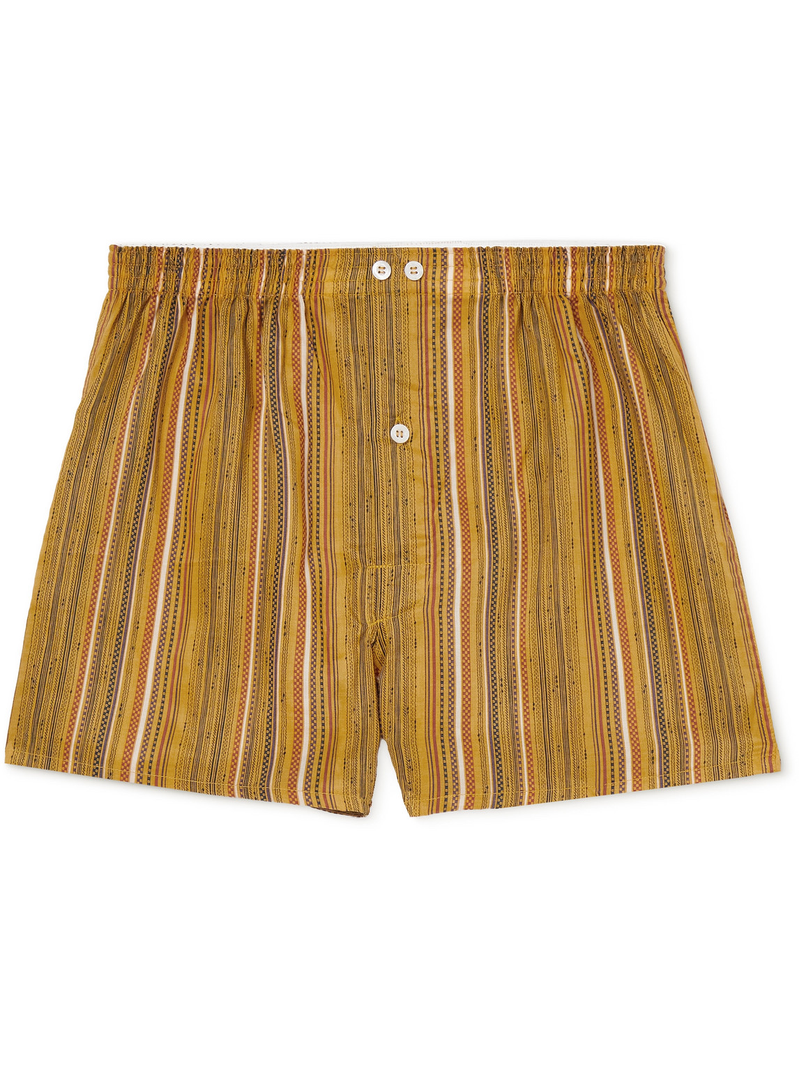 Anonymous Ism Slim-fit Striped Lyocell Boxer Shorts In Yellow