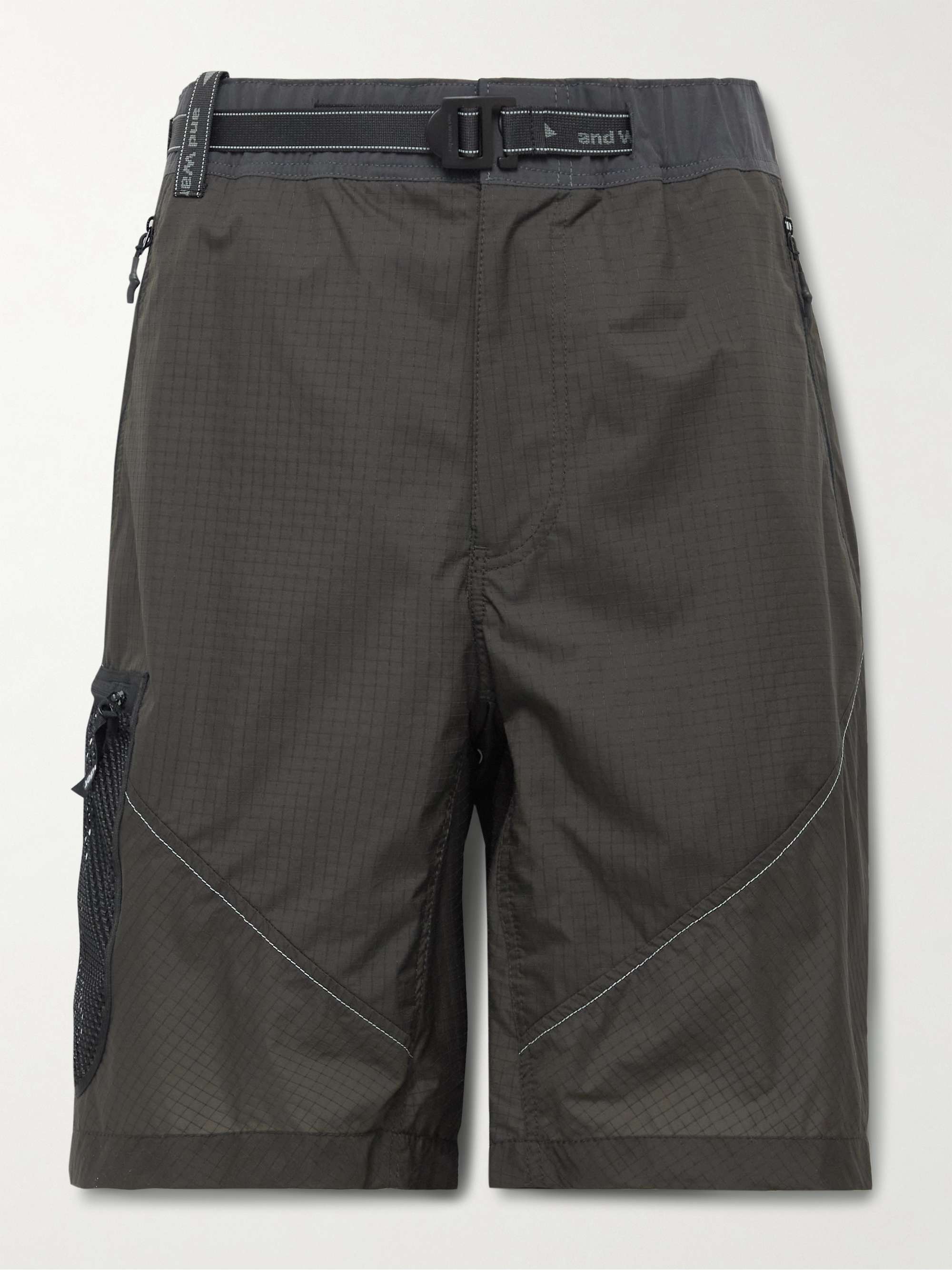 AND WANDER Belted Mesh-Trimmed Nylon-Ripstop Shorts