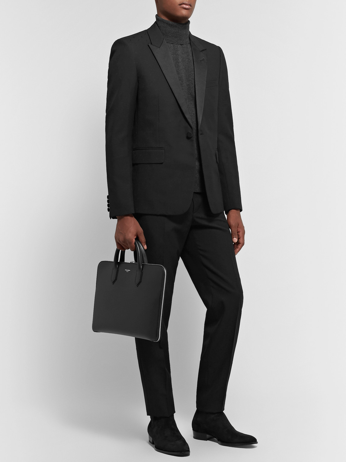 Dolce & Gabbana Pebble-grain Leather Briefcase In Black