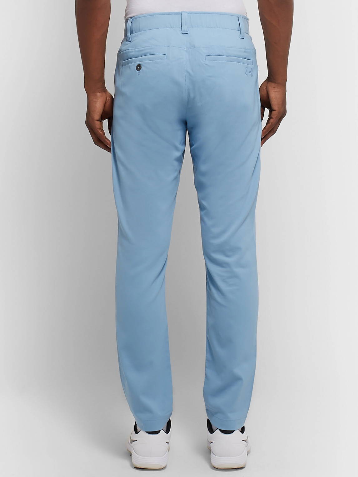 Shop Under Armour Showdown Slim-fit Herringbone Stretch Nylon-blend Golf Trousers In Blue