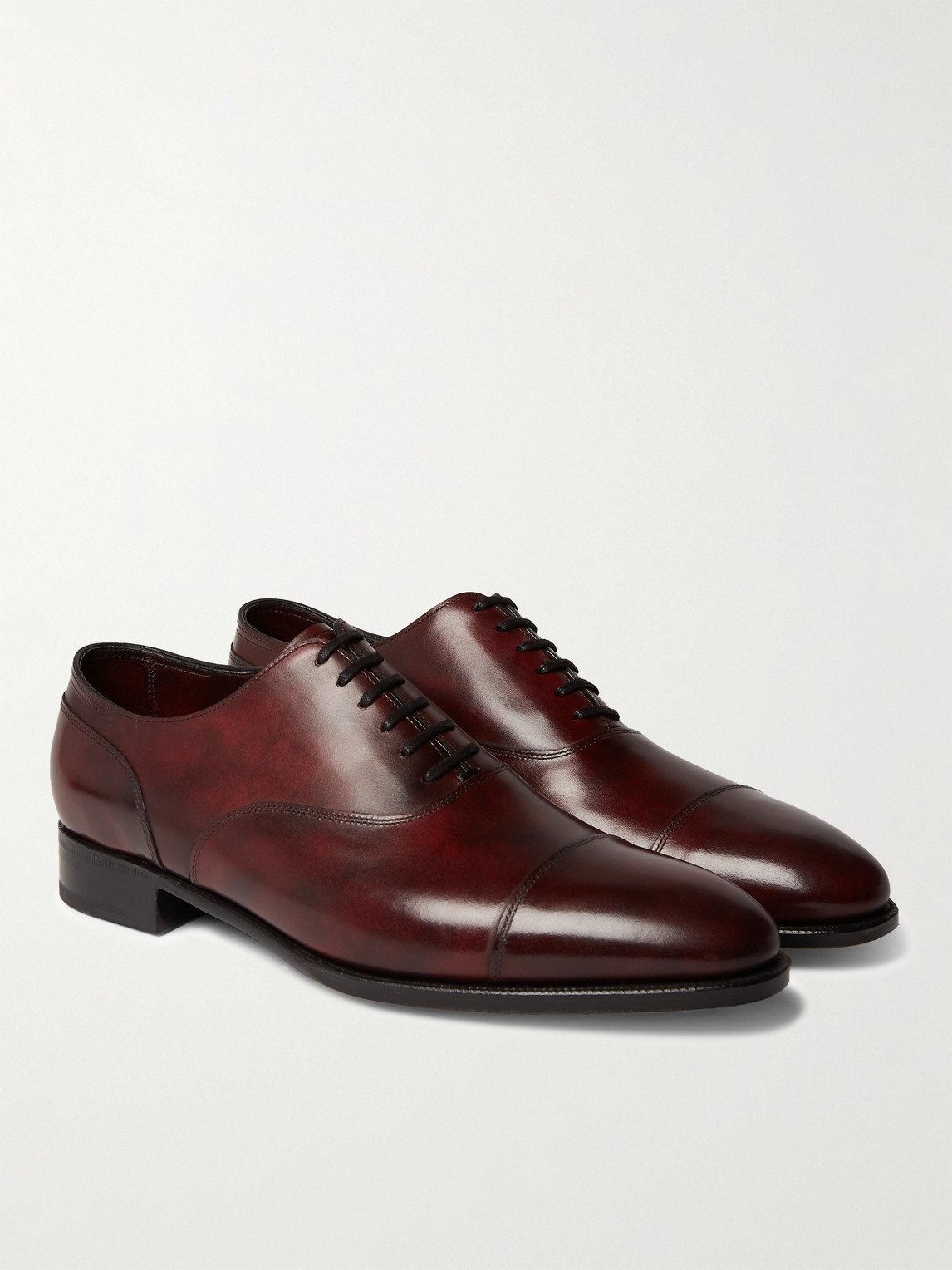 John Lobb Alford Museum Burnished-leather Cap-toe Oxford Shoes In Burgundy