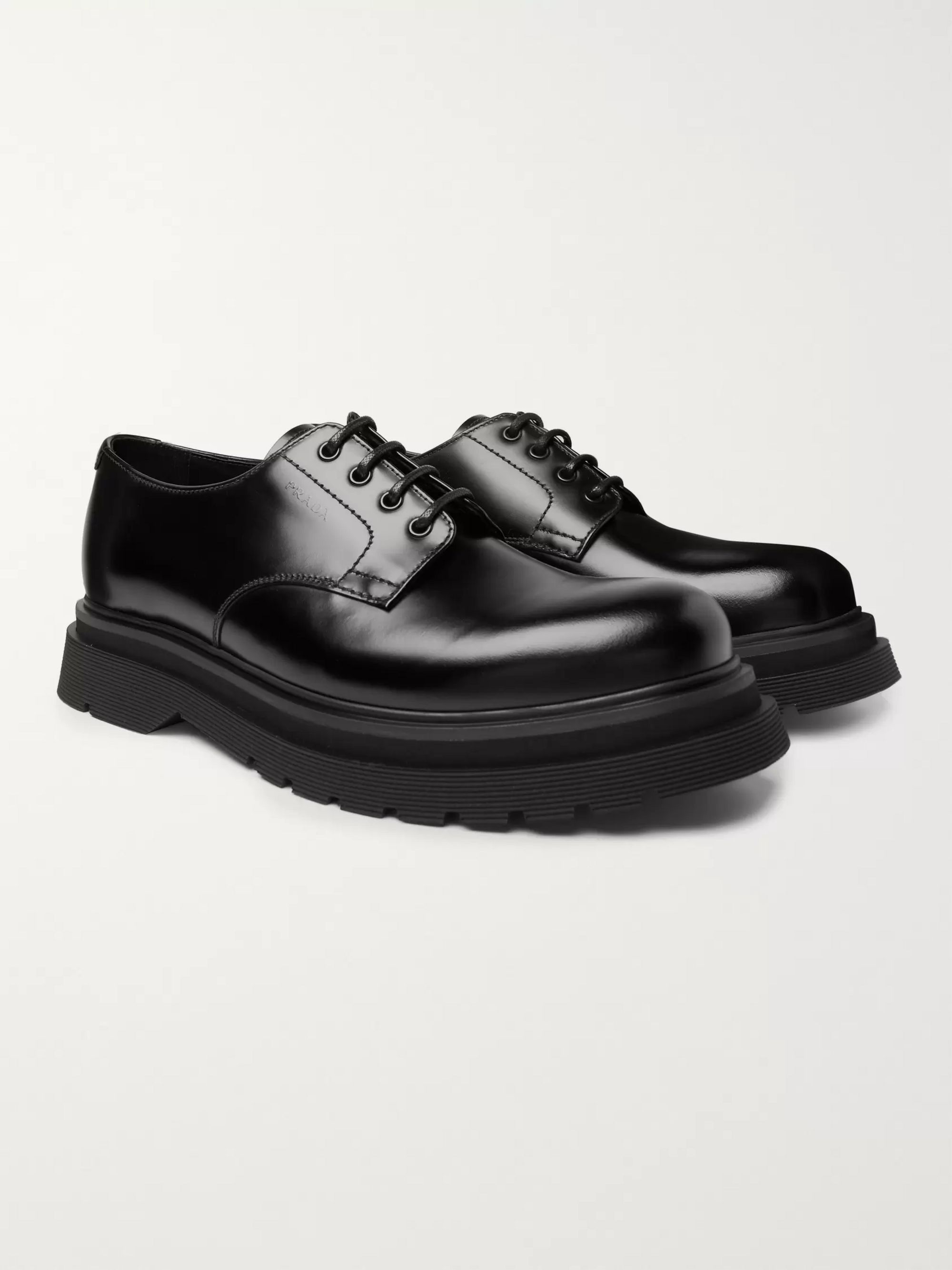Black Spazzolato Leather Derby Shoes 
