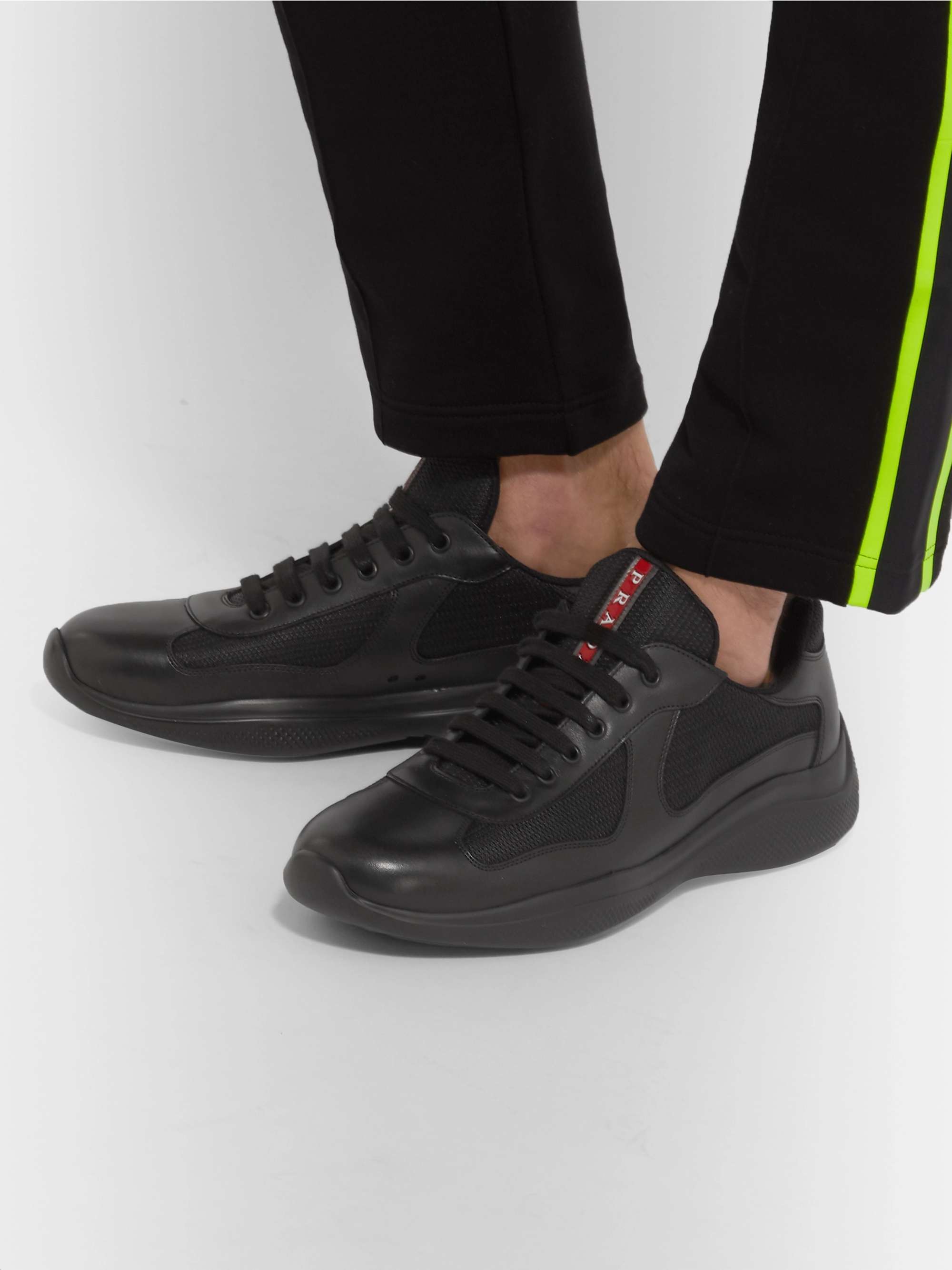 PRADA America's Cup Leather and Mesh Sneakers