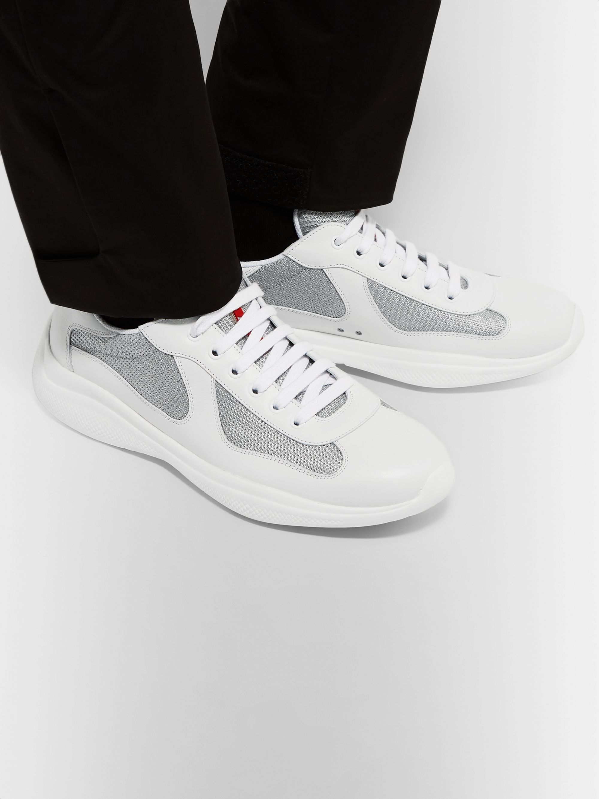 prada america's cup leather and mesh sneakers