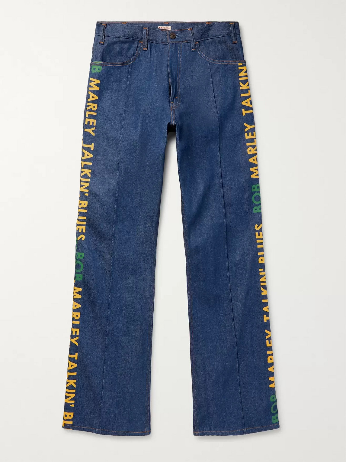 Kapital Bob Marley Wide-leg Printed Denim Jeans In Blue