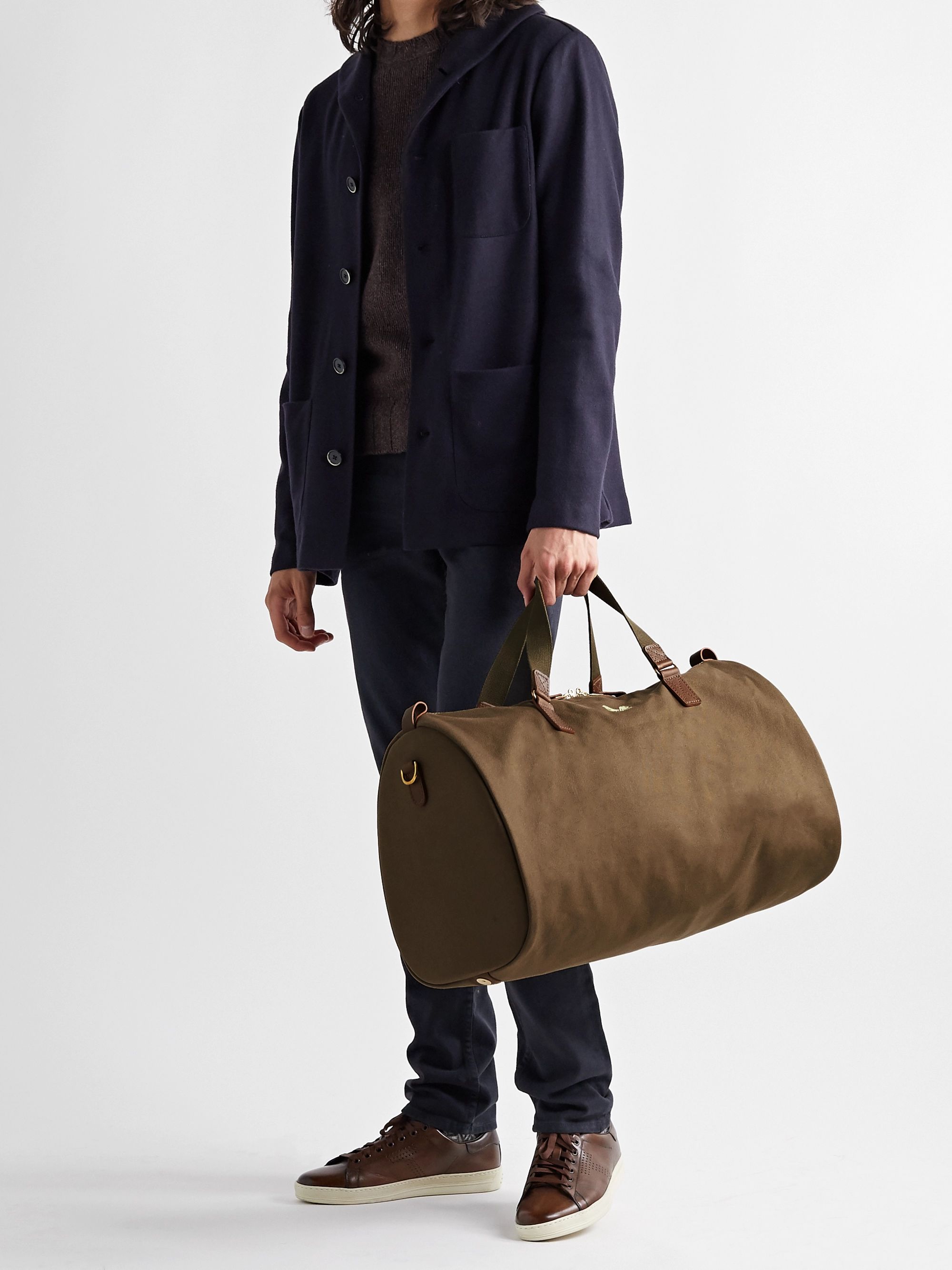 Green Leather-Trimmed Cotton-Canvas Suit Carrier and Holdall | Bennett ...