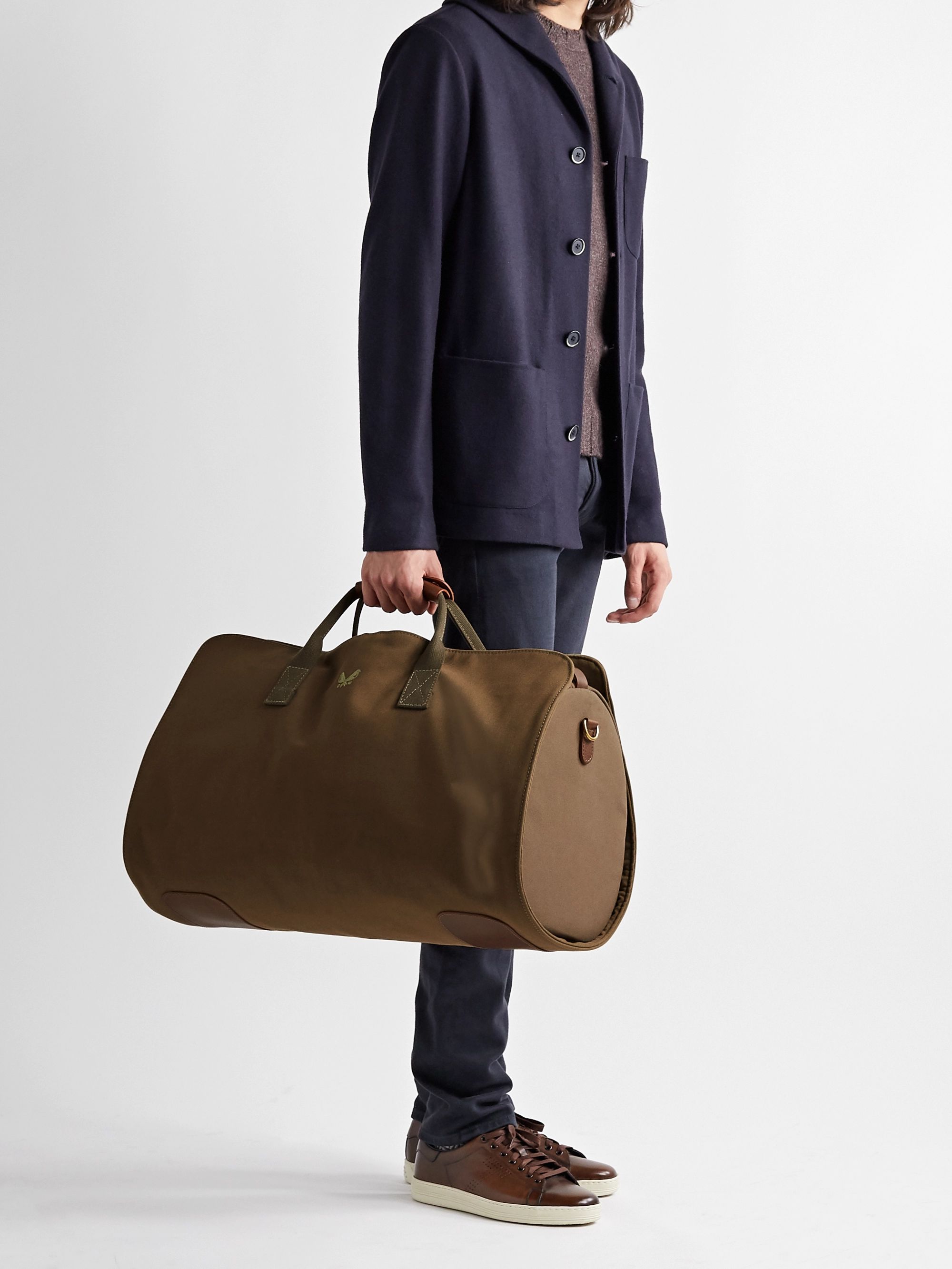 Green Leather-Trimmed Cotton-Canvas Suit Carrier and Holdall | Bennett ...