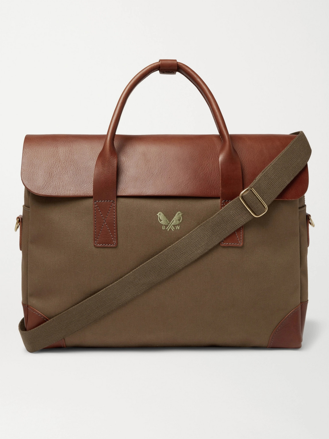Bennett Winch Cotton-canvas And Full-grain Leather Briefcase In Green