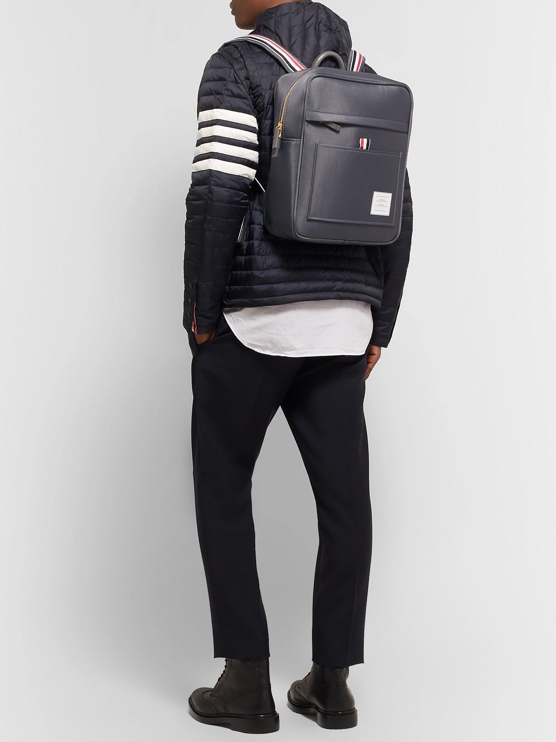 Thom Browne Grosgrain-trimmed Canvas Backpack In Gray