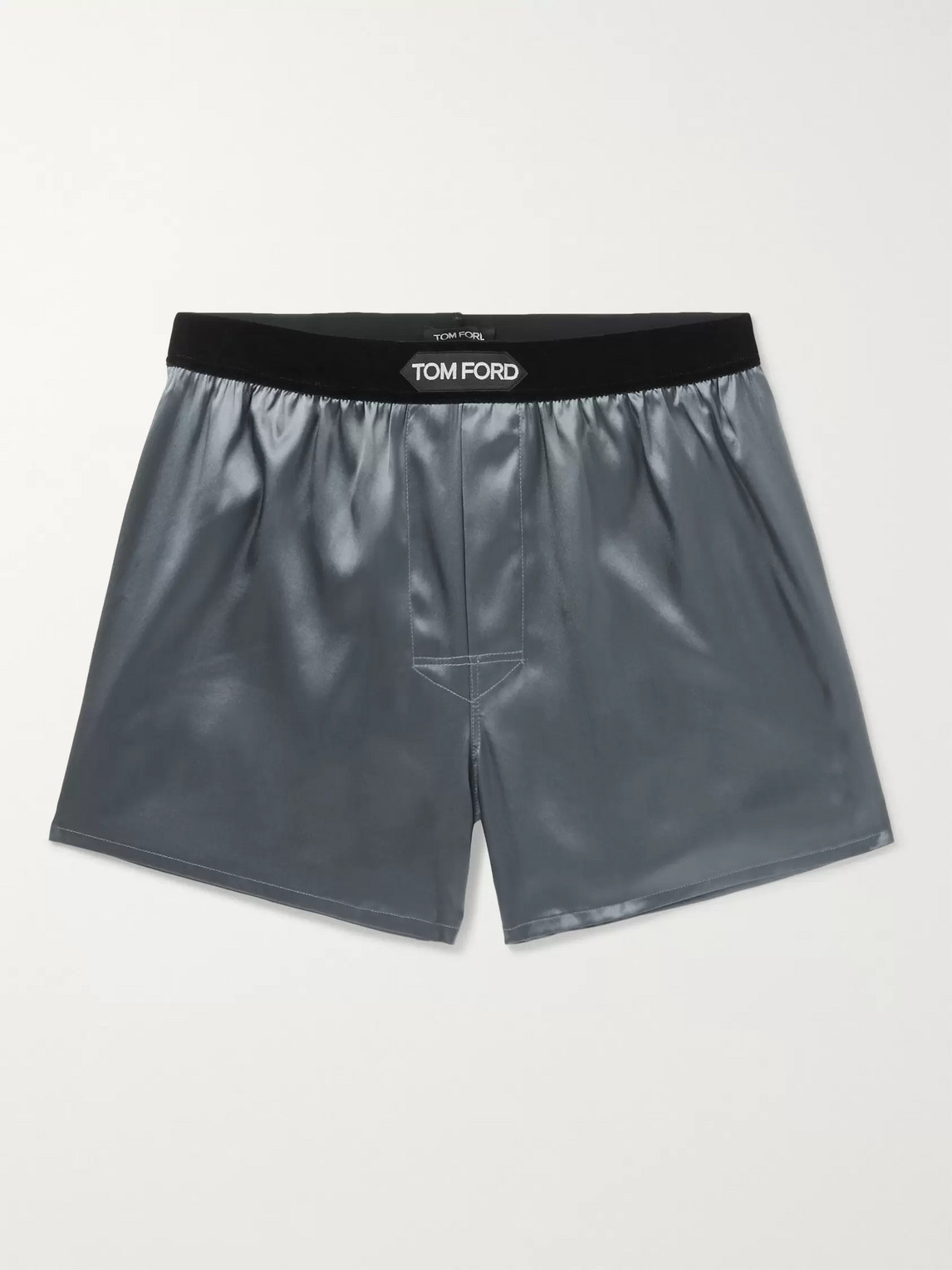 Tom Ford Velvet-trimmed Stretch-silk Satin Boxer Shorts In Gray | ModeSens