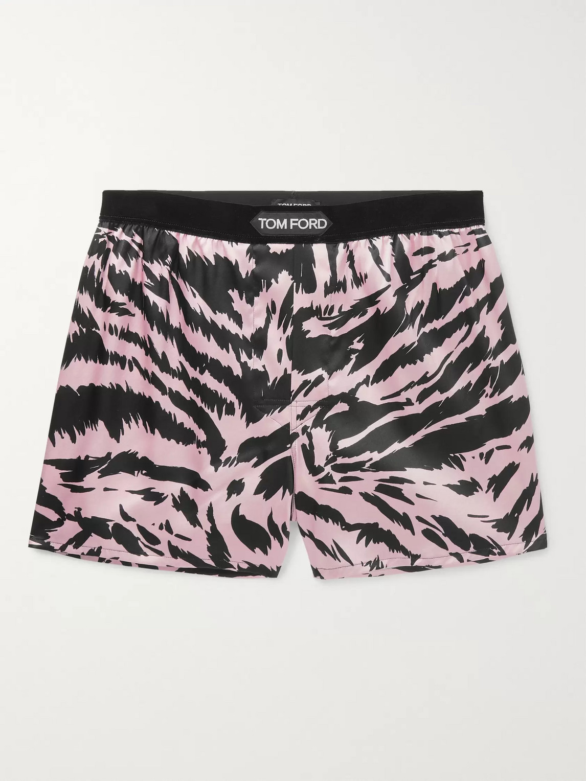 Tom Ford Velvet Trimmed Zebra Print Stretch Silk Satin Boxer Shorts In Pink Modesens