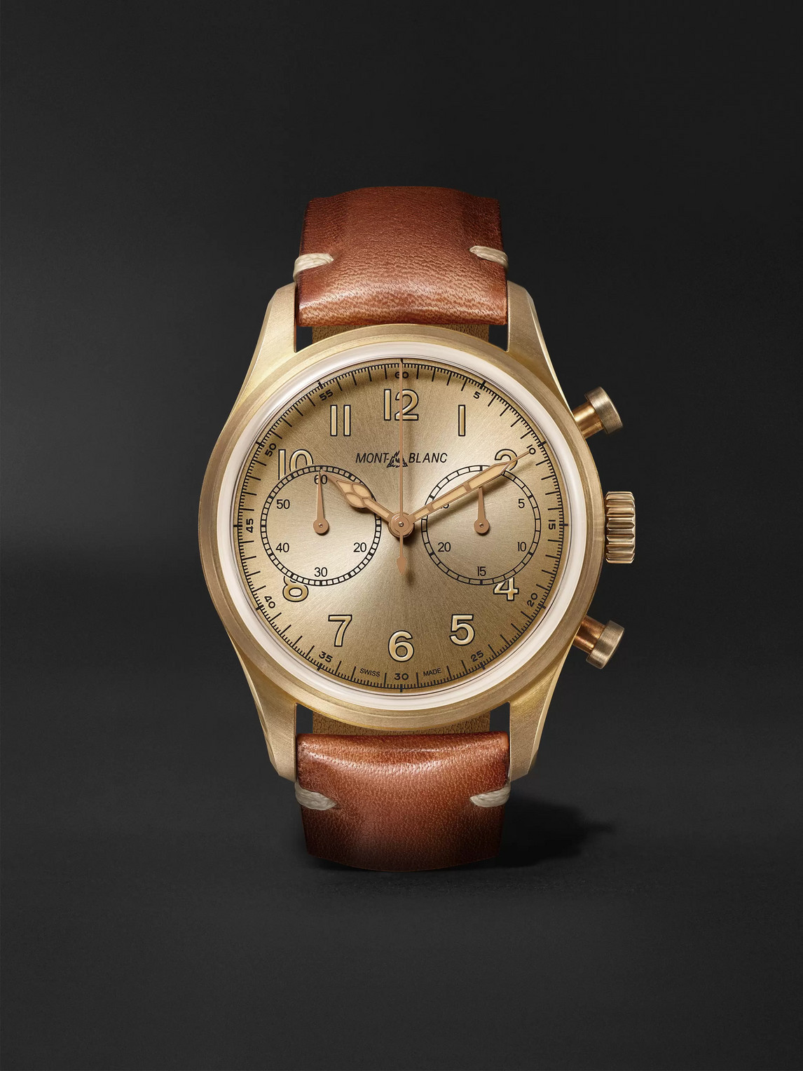 Montblanc 1858 Automatic Chronograph 42mm Bronze And Leather Watch, Ref. No. 118223 In Gold