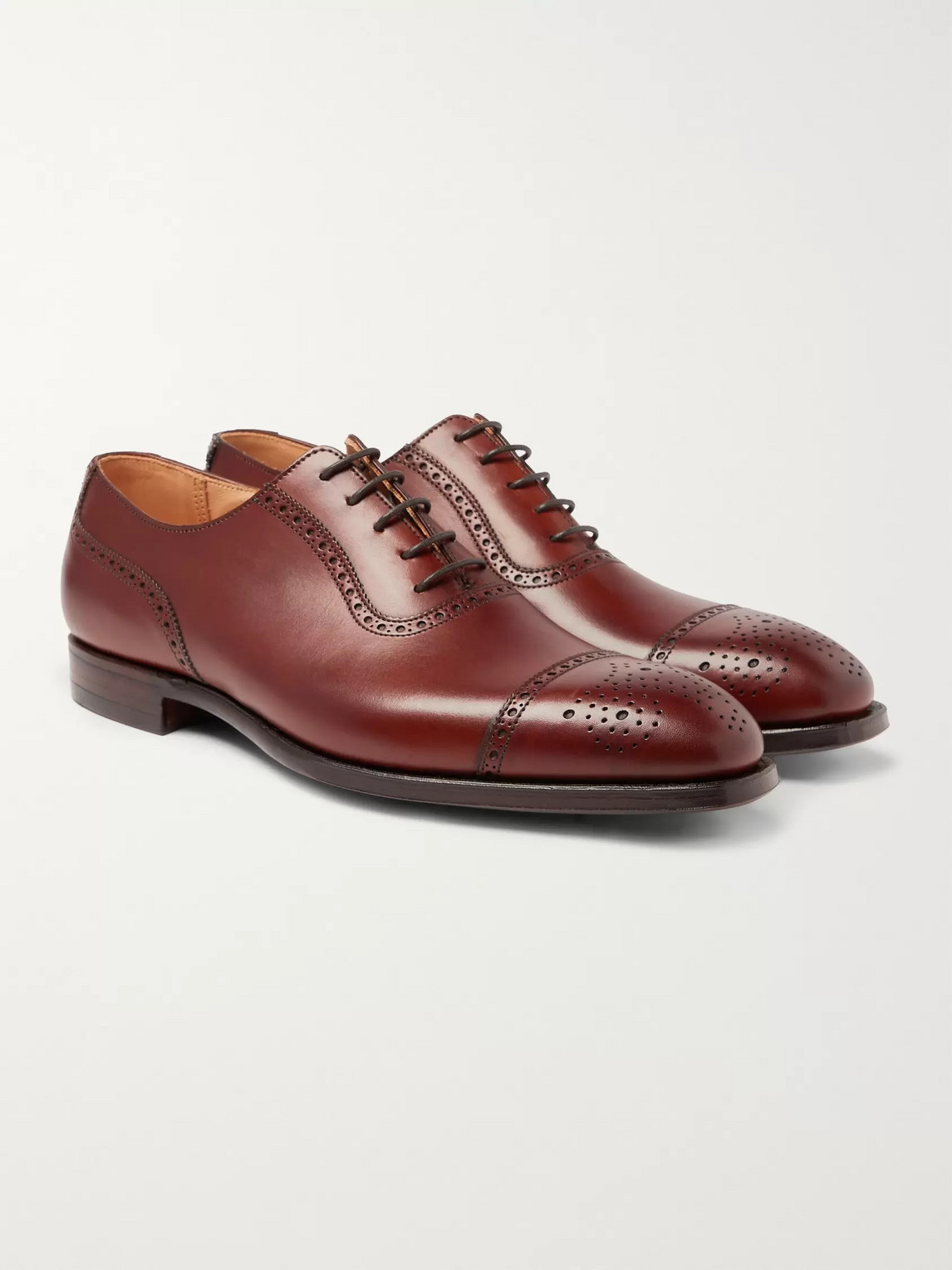 George Cleverley Adam Cap-toe Burnished-leather Oxford Brogues In Brown
