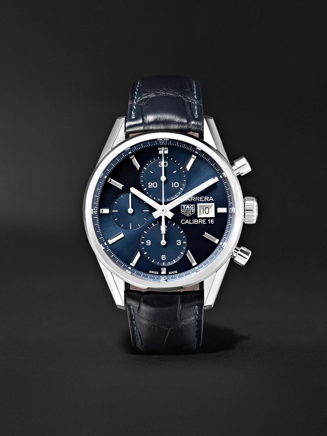 Tag Heuer Carrera Automatic Chronograph 41mm Steel And Alligator Watch, Ref. No. Cbk2112.fc6292 In Blue