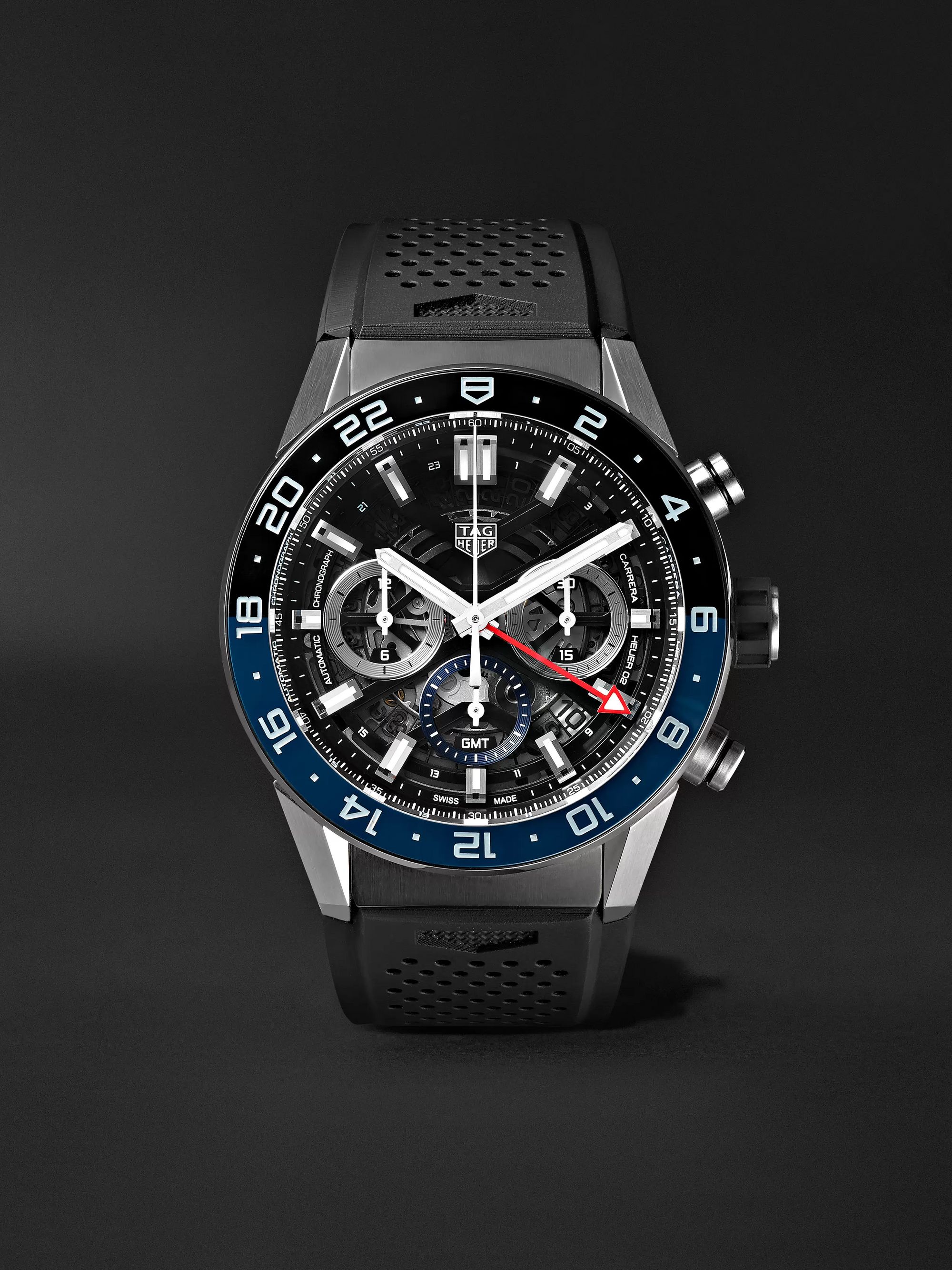 TAG Heuer Carrera GMT Automatic Chronograph 45mm Stainless Steel and Rubber Watch, Ref. No. CBG2A1Z.FT6157