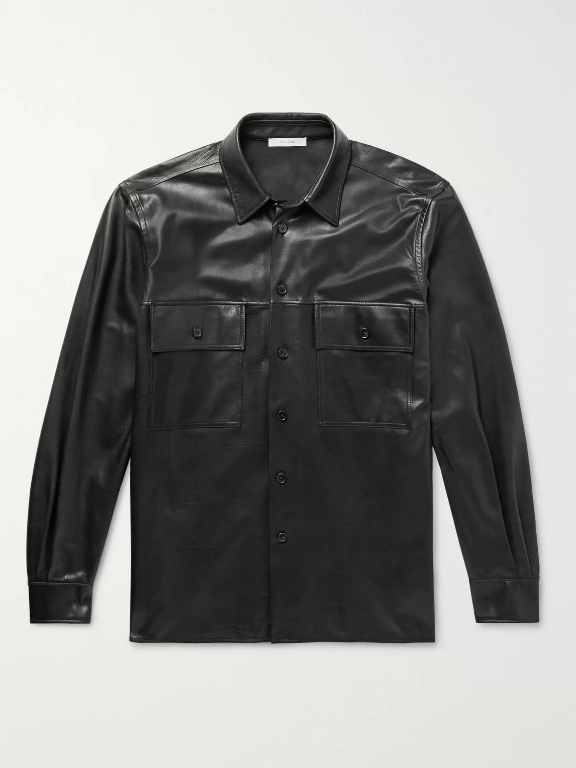 The Row Johnny Leather Shirt Jacket In Black
