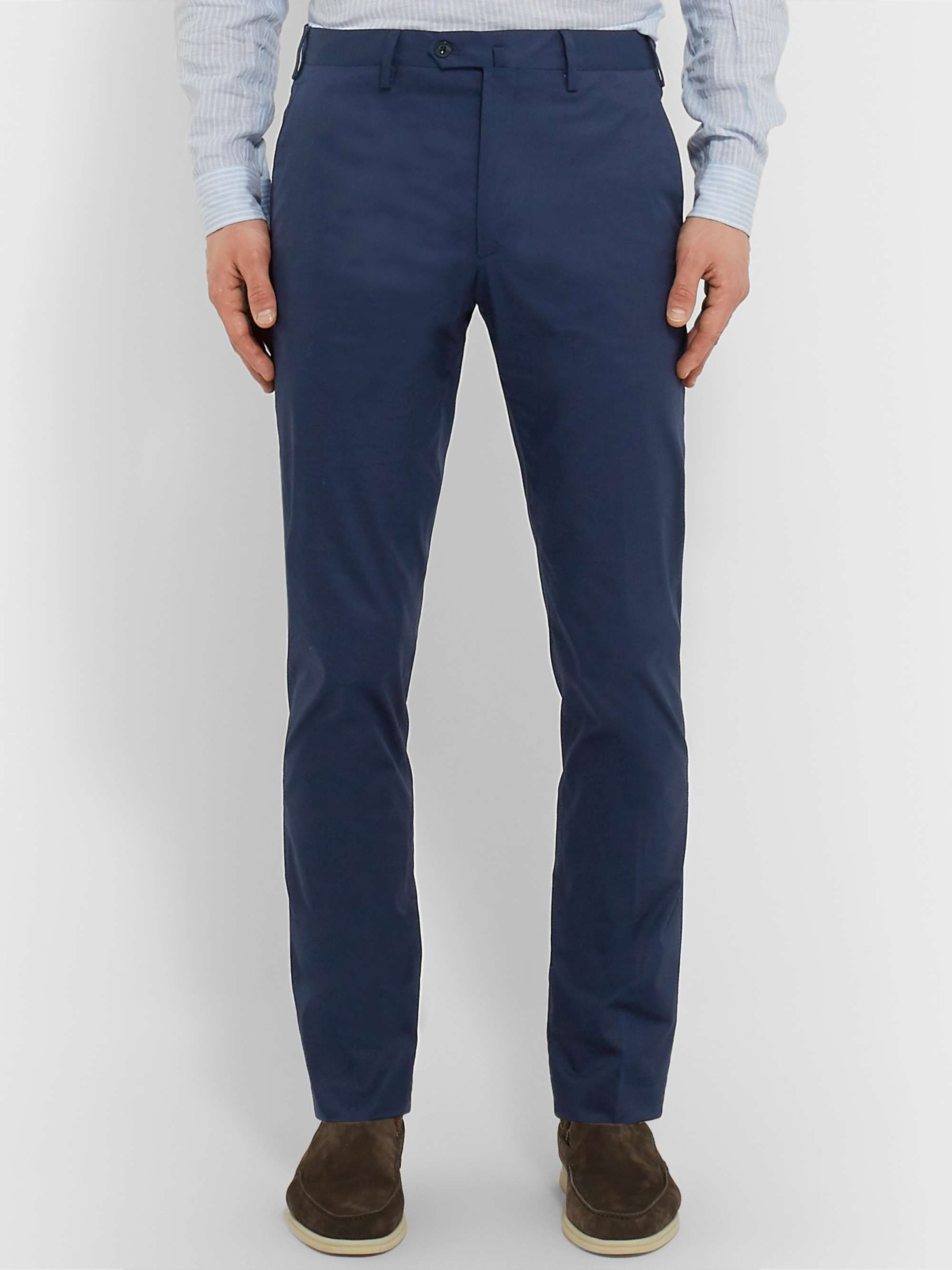Navy Slim-Fit Stretch-Cotton Twill Trousers