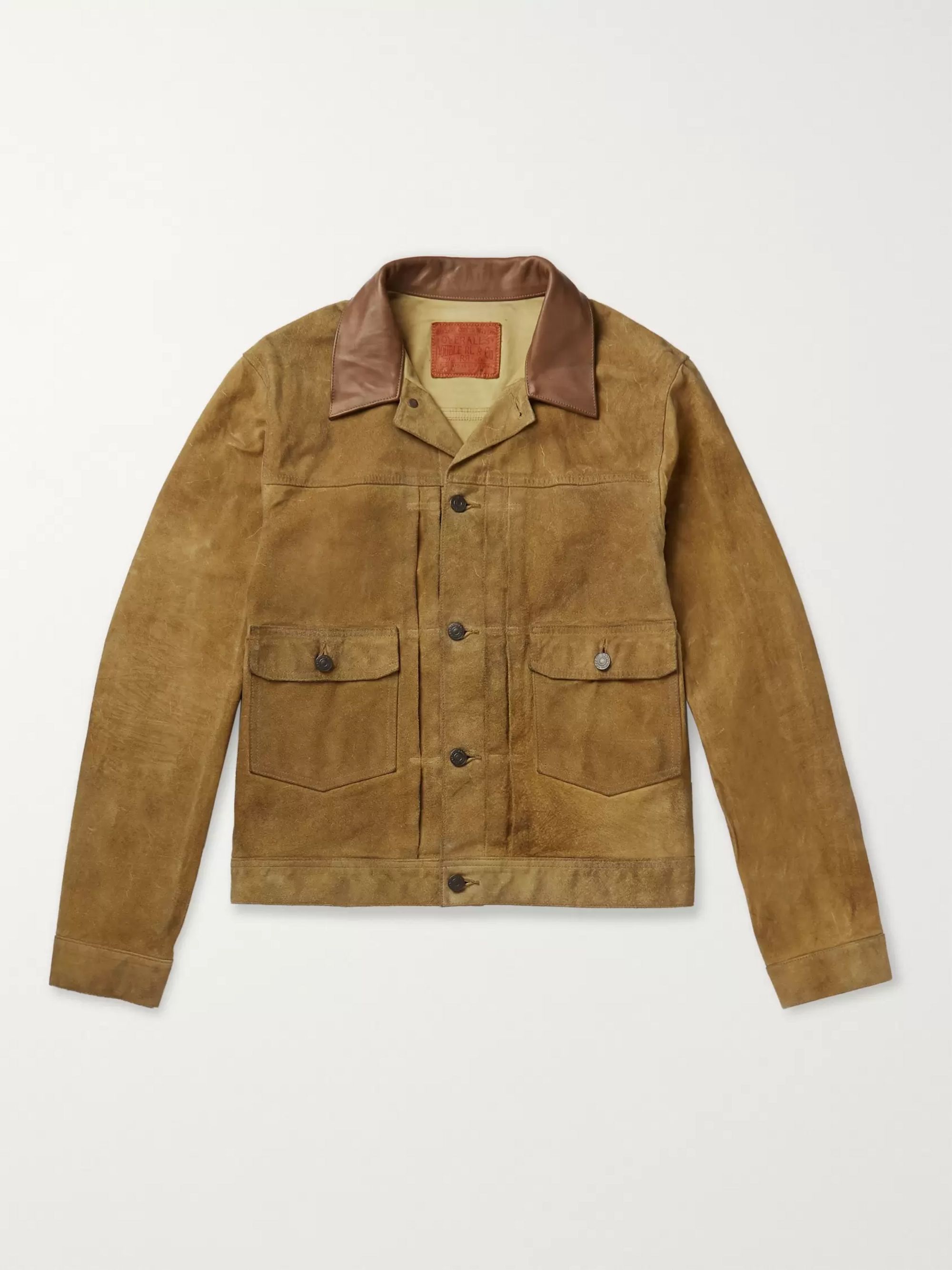 Brown Leather-Trimmed Suede Jacket 