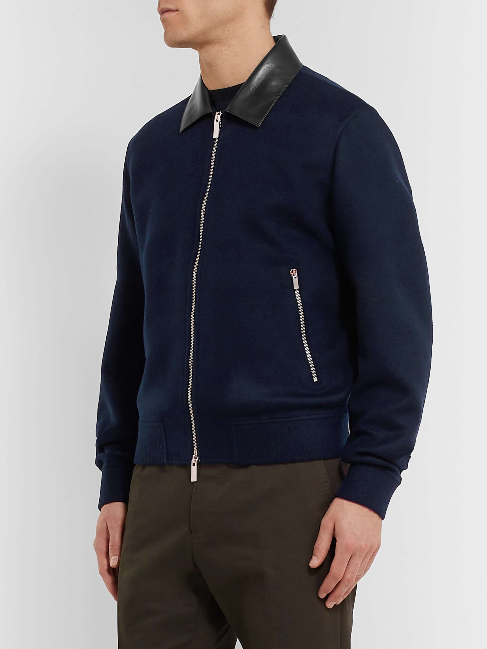 BERLUTI Leather-Trimmed Cashmere Bomber Jacket