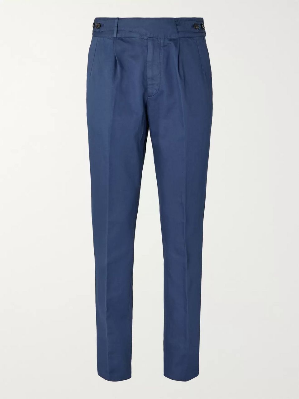 Navy Navy Pleated Garment-Dyed Cotton and Linen-Blend Twill Trousers ...