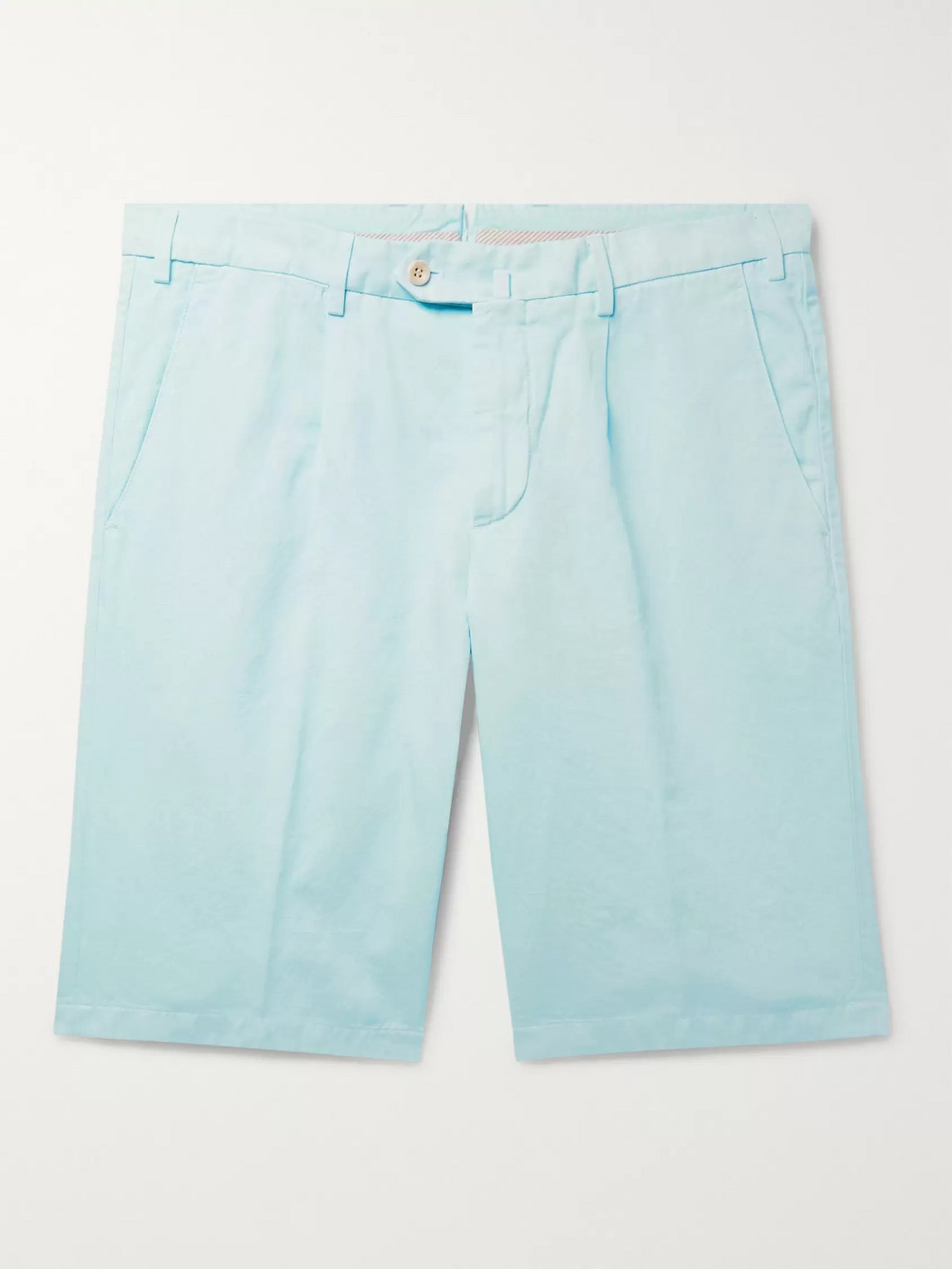 Loro Piana Slim-fit Pleated Cotton And Linen-blend Bermuda Shorts In Blue