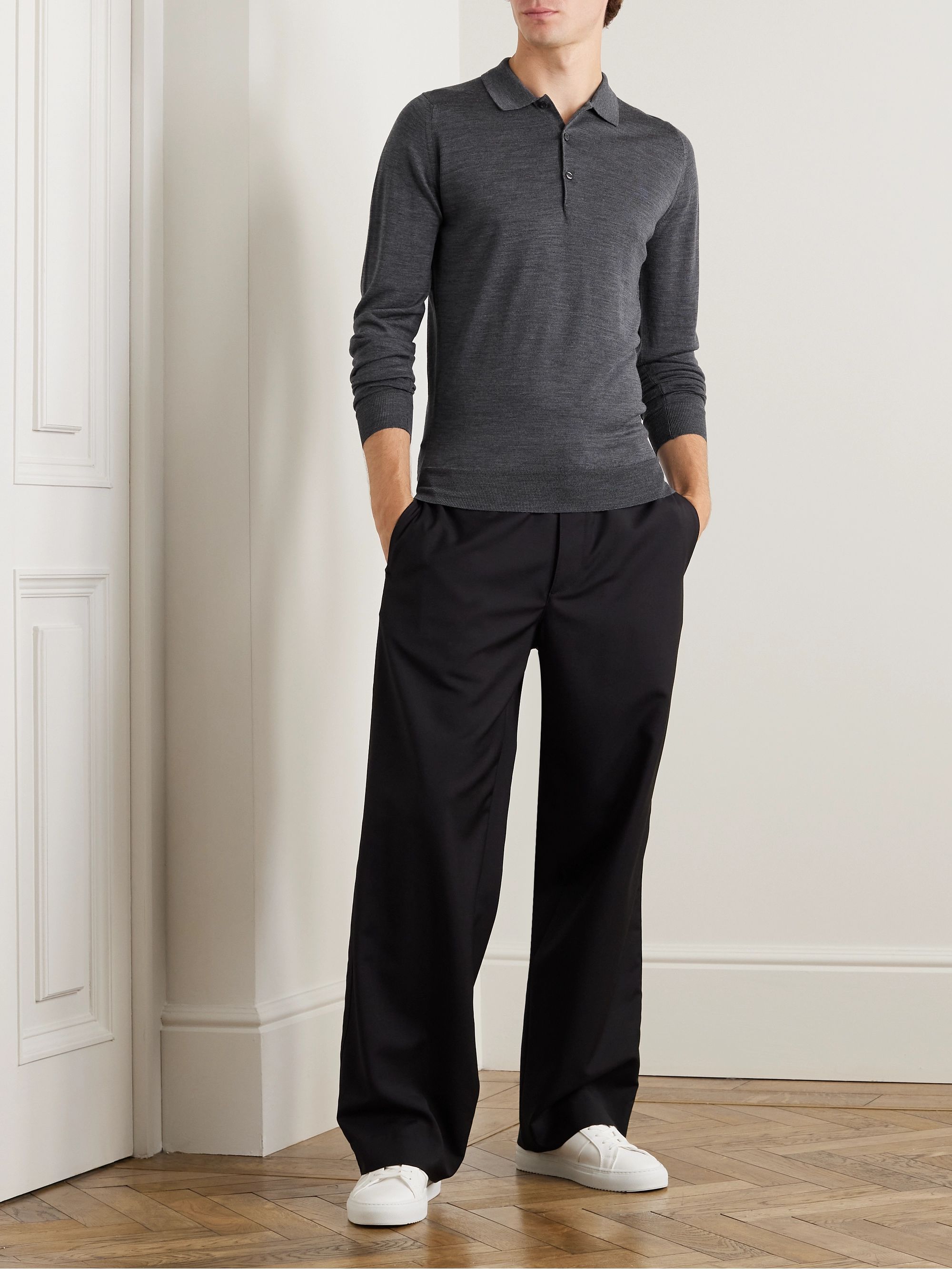 Charcoal Belper Slim-Fit Merino Wool Polo Shirt | JOHN SMEDLEY | MR PORTER