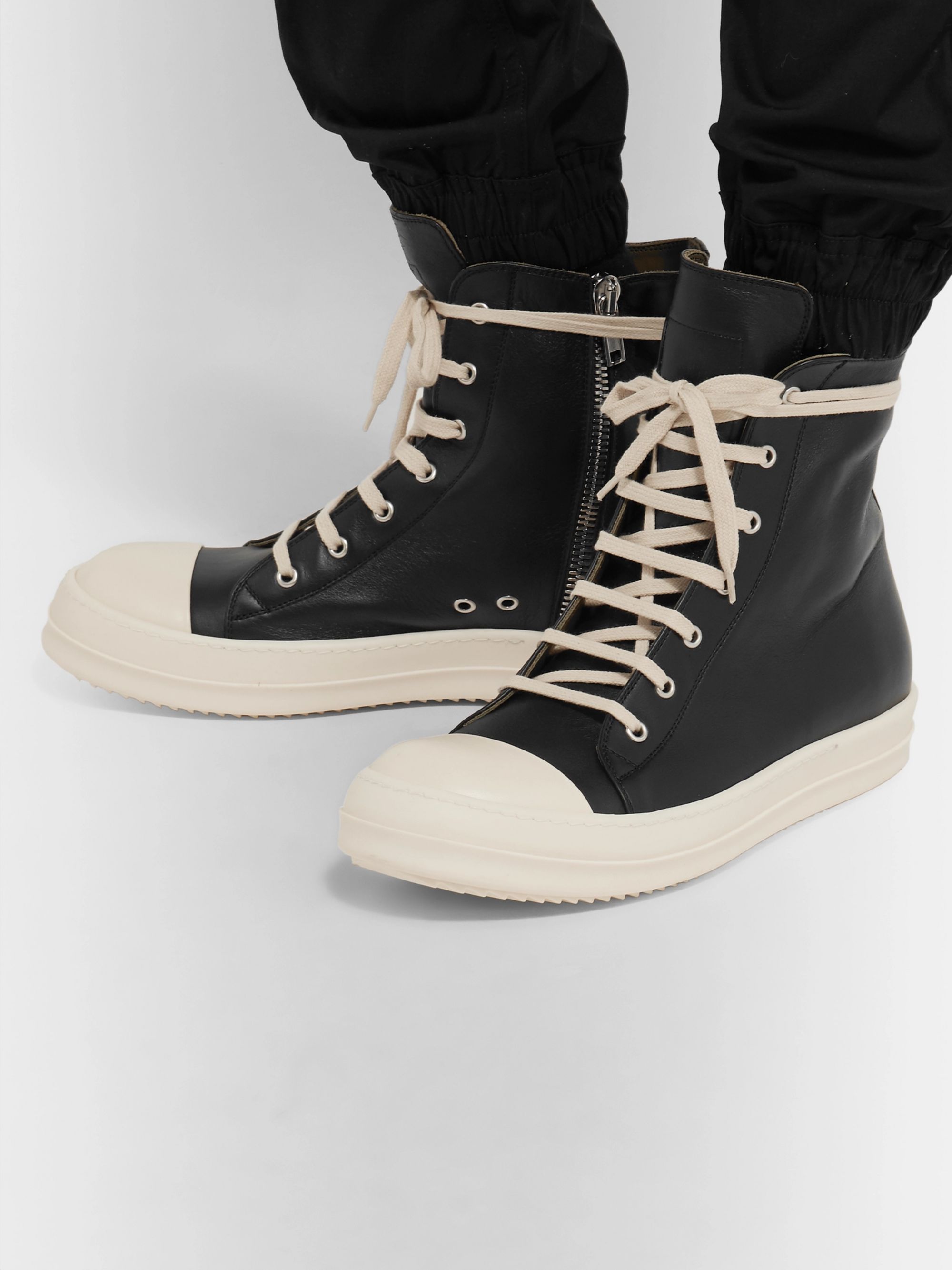 Black Cap-Toe Leather High-Top Sneakers | Rick Owens | MR PORTER