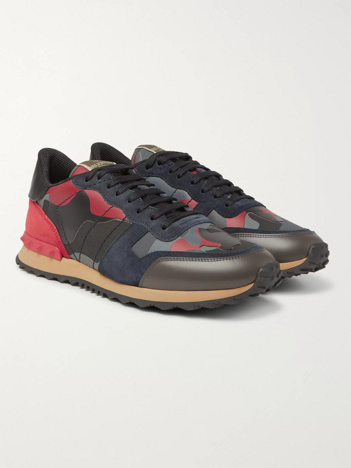 Valentino Garavani Rockrunner Camouflage Trainers In Red And Blue