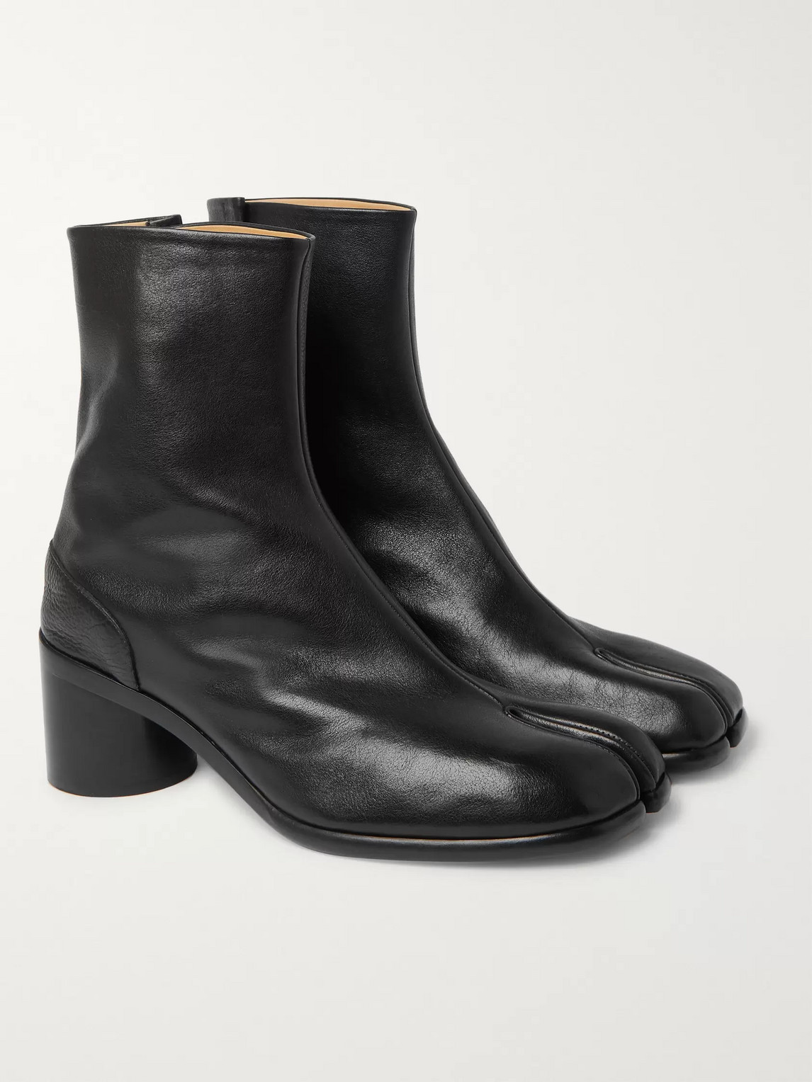 Maison Margiela Tabi Low Heels Ankle Boots In Black Leather | ModeSens