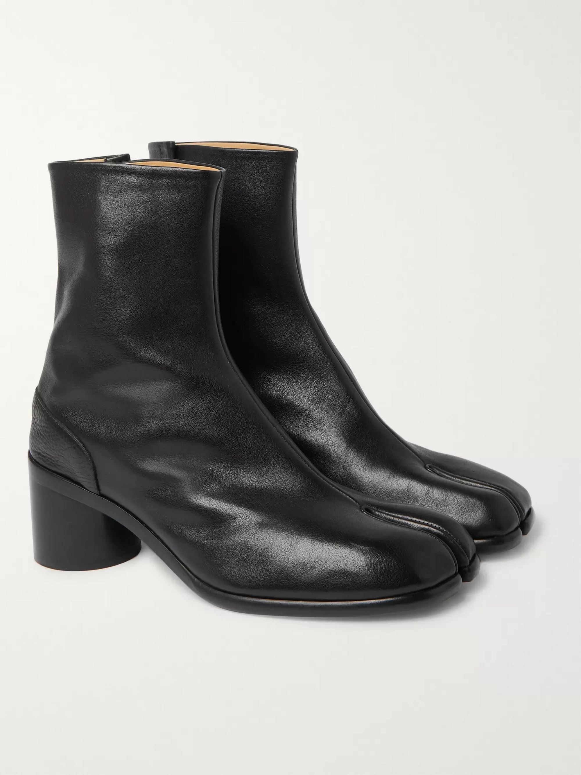 Black Tabi Split-Toe Leather Boots 