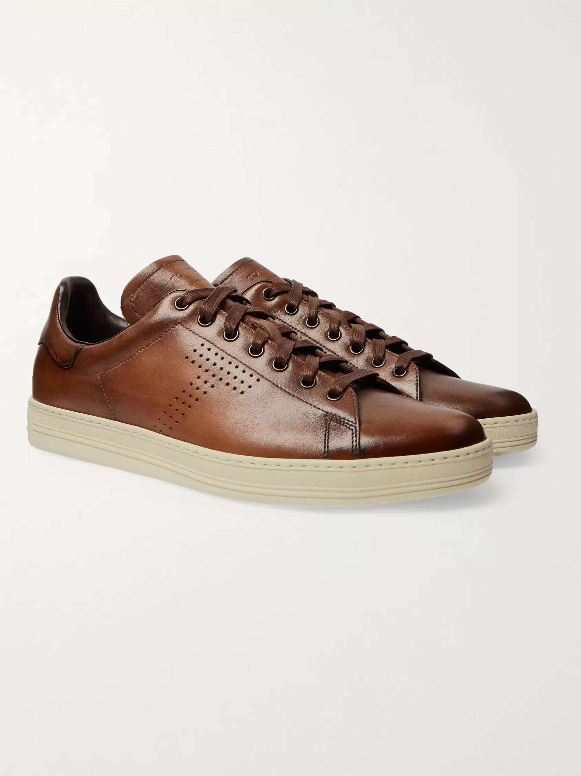 TOM FORD Warwick Burnished-Leather Sneakers