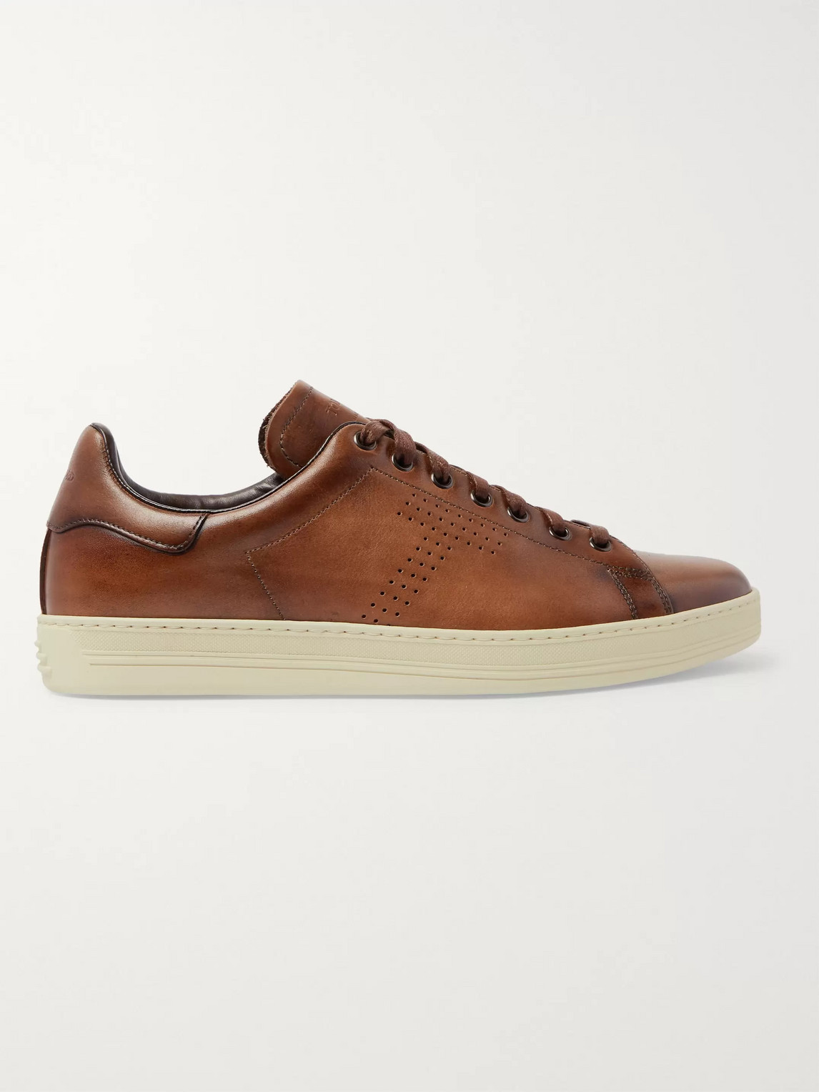 Tom Ford Sneaker Smooth Leather Hole Pattern Logo Brown | ModeSens