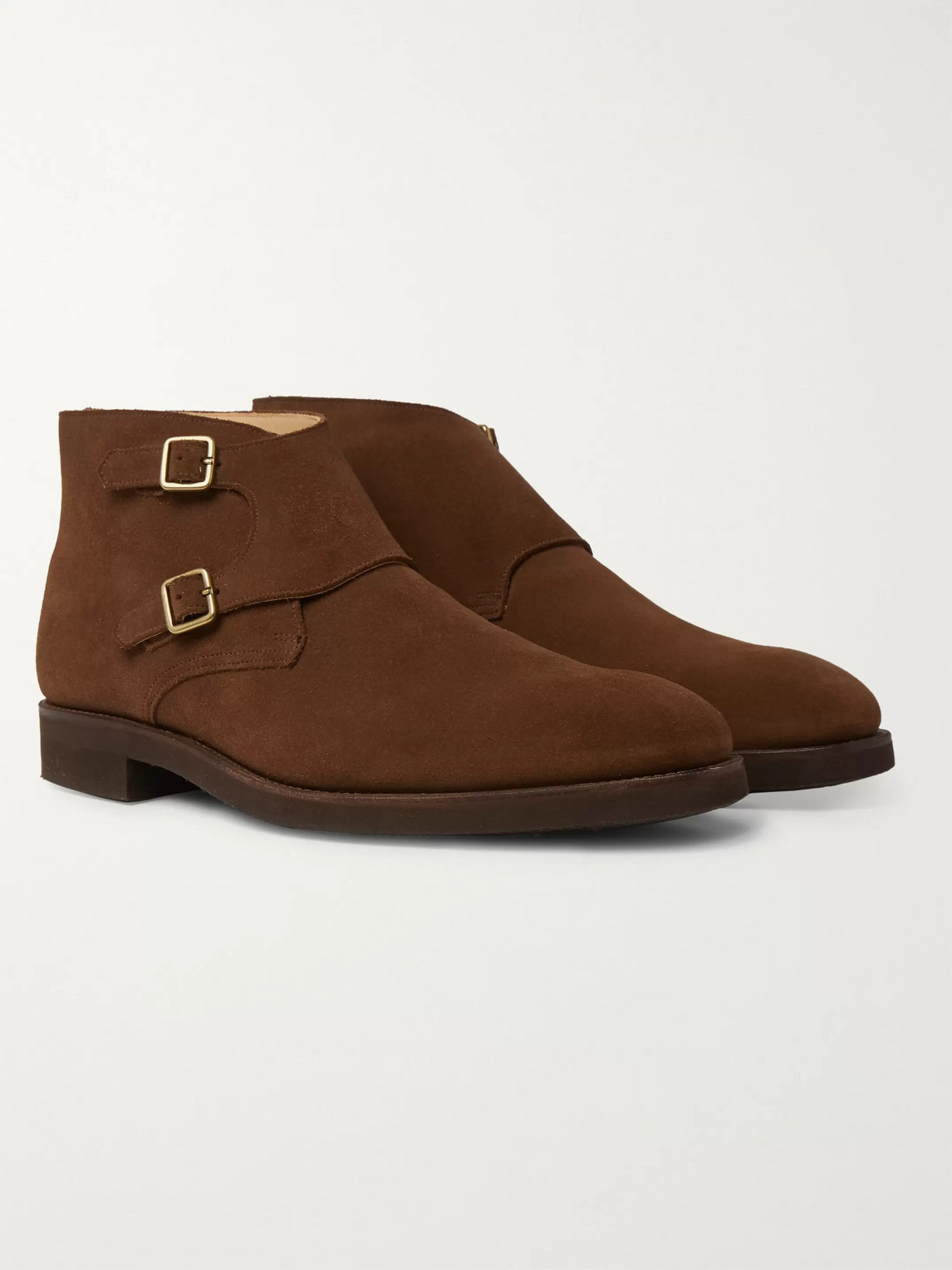 George Cleverley Fry Suede Monk-strap Boots In Brown