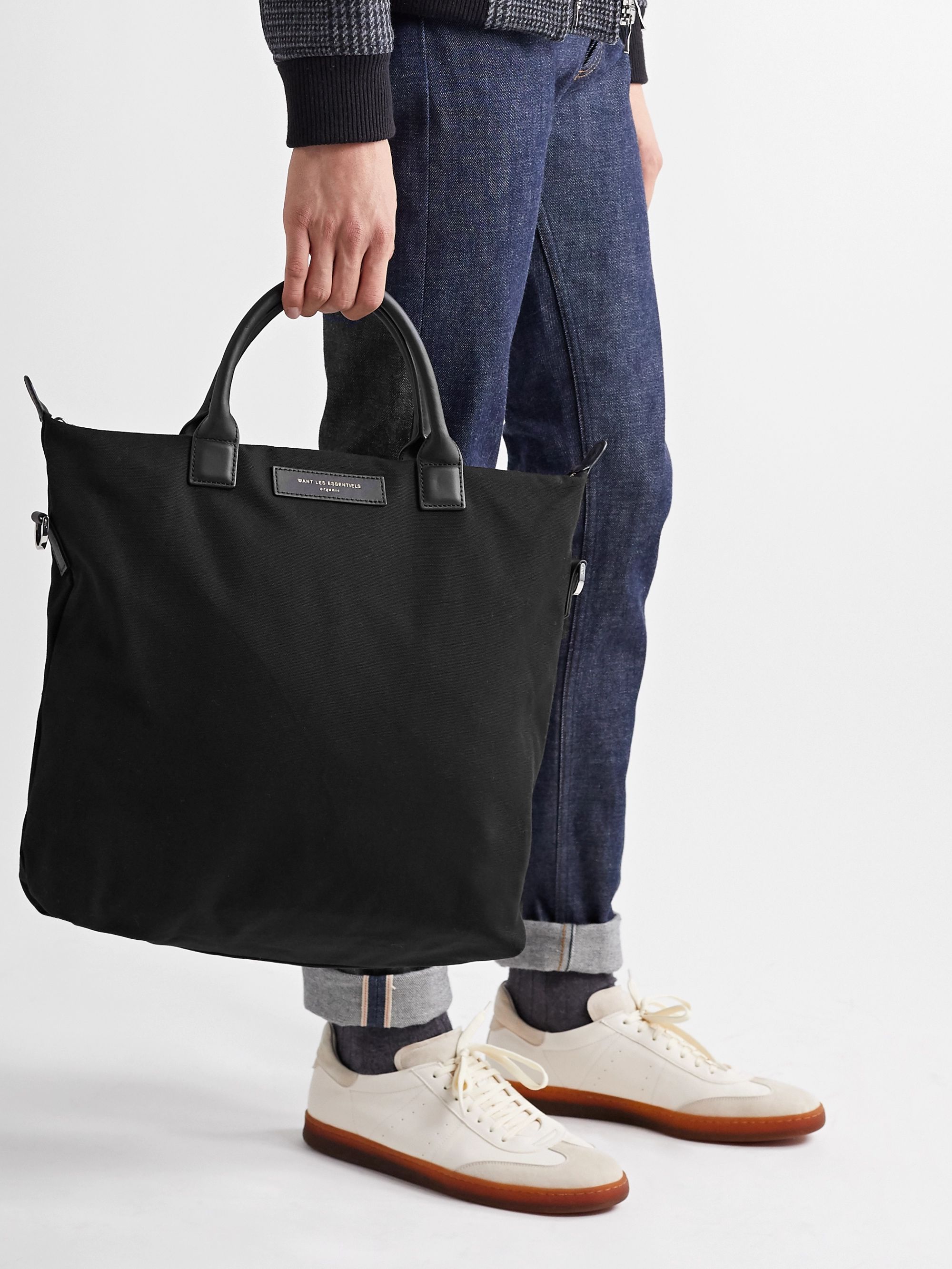Black O'Hare Leather-Trimmed Organic Cotton-Canvas Tote Bag | WANT LES ...