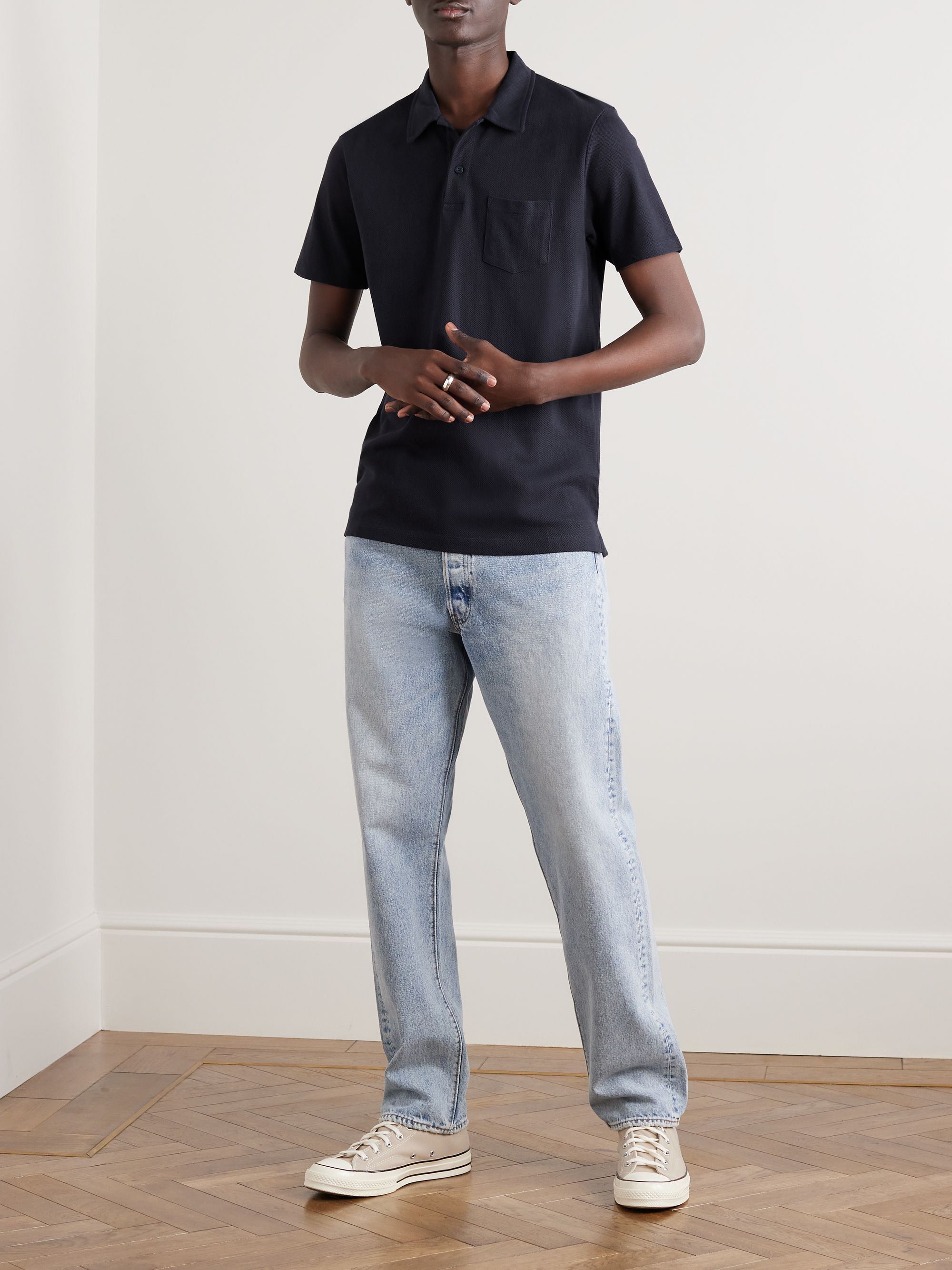 Navy Riviera Slim-Fit Cotton-Mesh Polo Shirt | Sunspel | MR PORTER