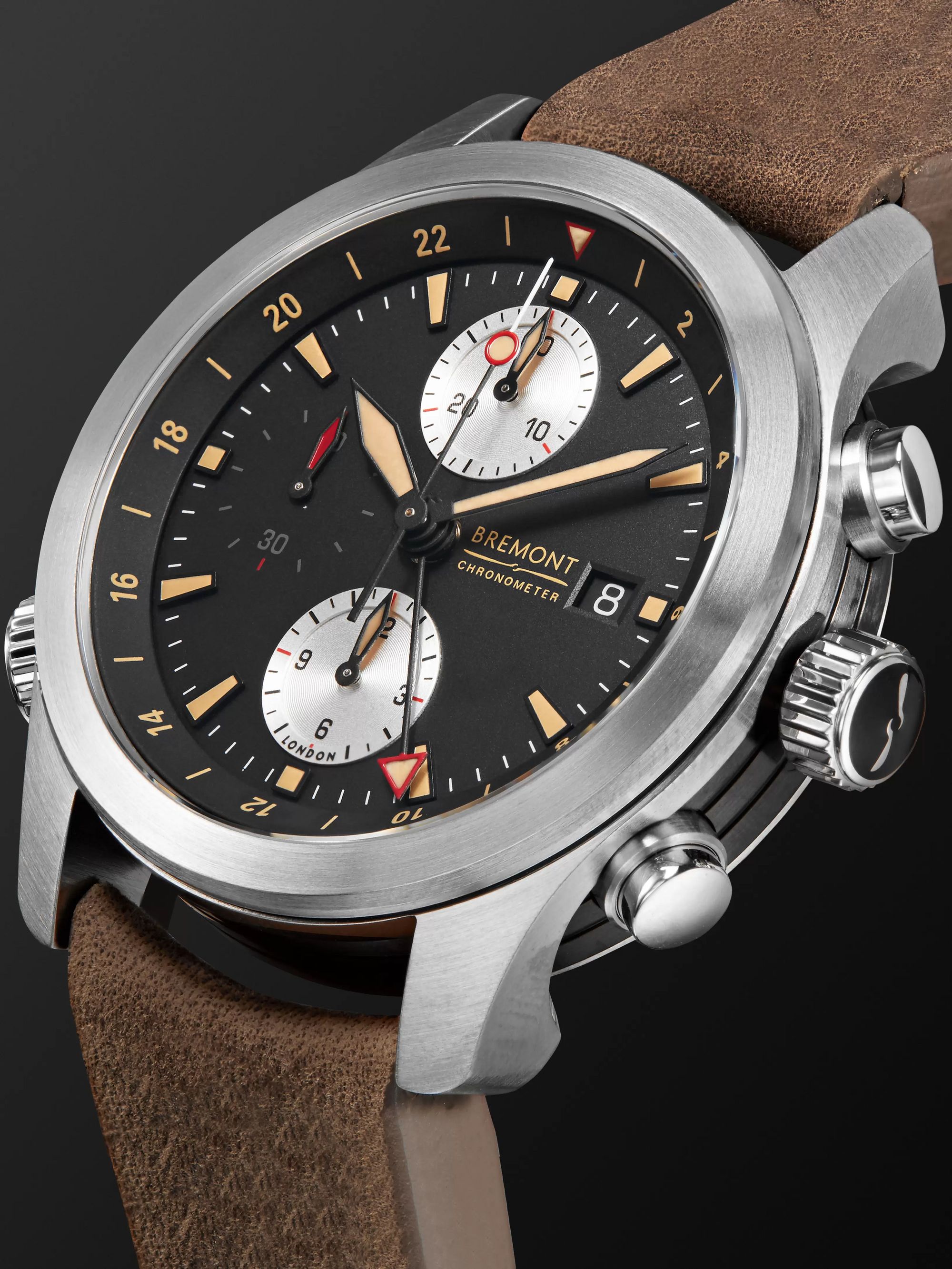 BREMONT ALT1-ZT/51 Automatic GMT Chronograph 43mm Stainless Steel and Leather Watch, Ref. ALT1-ZT-BK-R-S