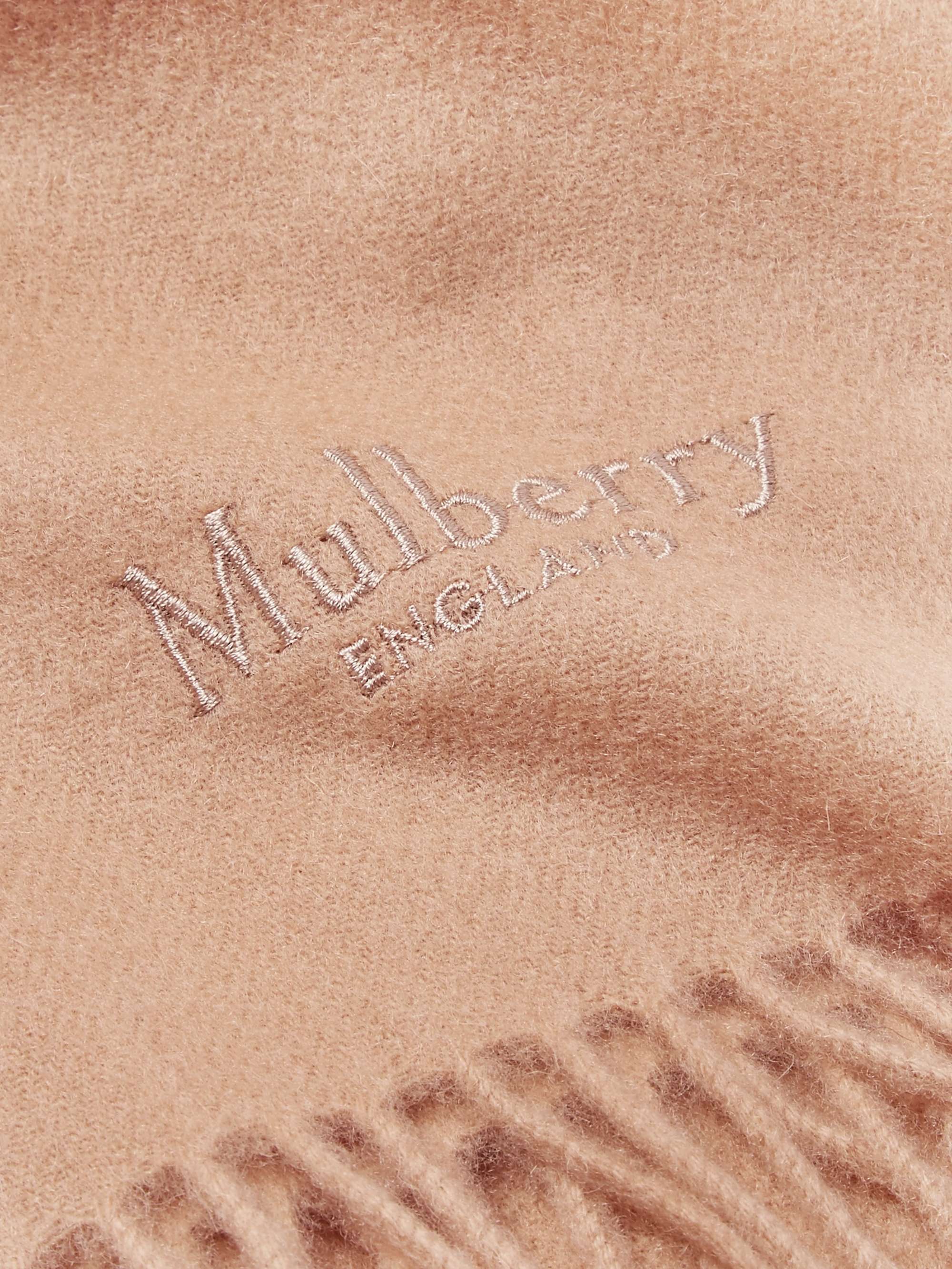 MULBERRY Logo-Embroidered Fringed Lambswool Scarf