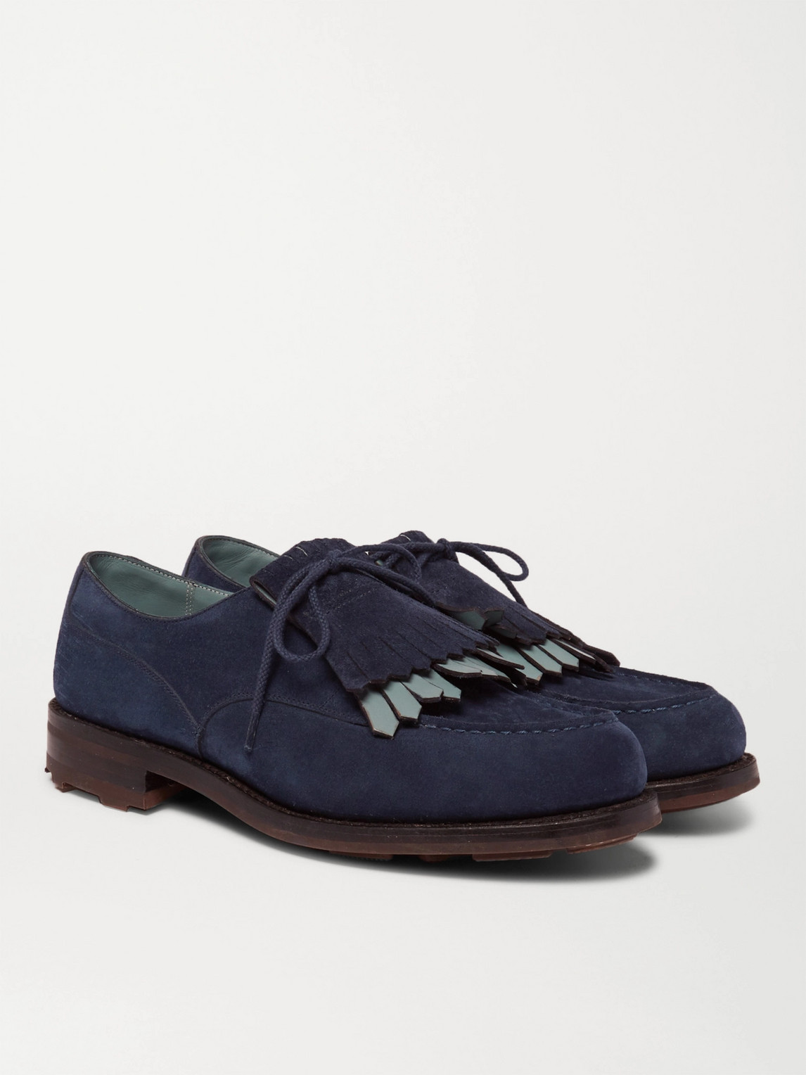 Jm Weston Leather-trimmed Suede Kiltie Derby Shoes In Blue