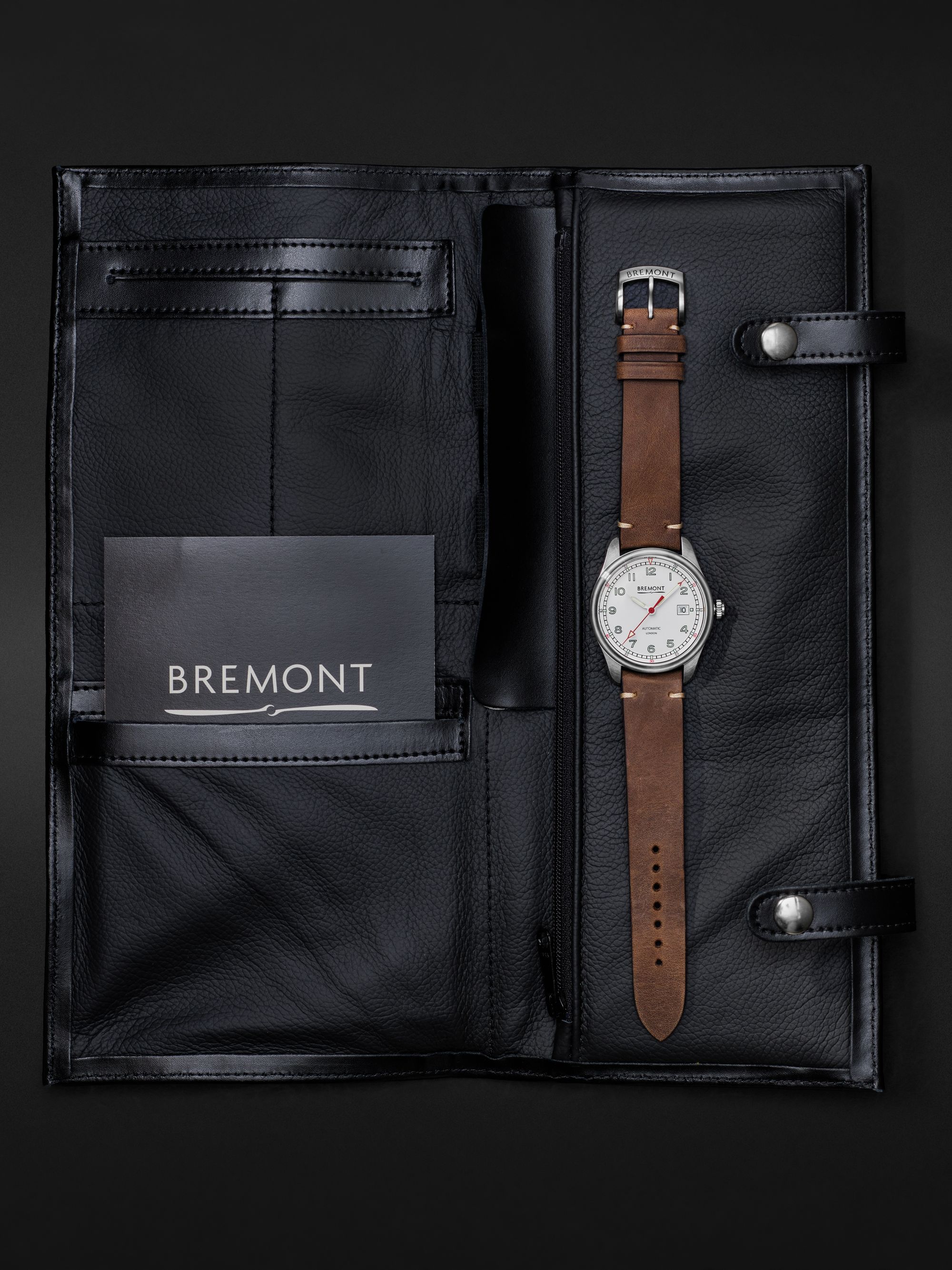 BREMONT Airco Mach 1 Black Automatic 40mm Stainless Steel and Leather Watch, Ref. AIRCO-M1-BK-R-S