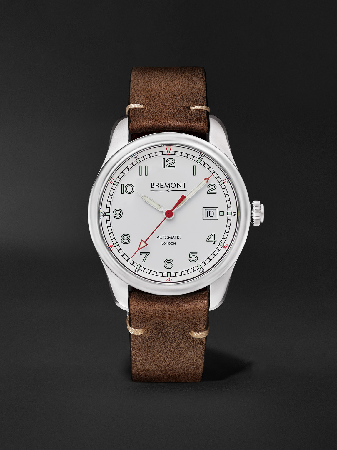 Bremont Airco Mach 1 White Automatic 40mm Stainless Steel And Leather Watch, Ref. Airco-m1-wh-r-s