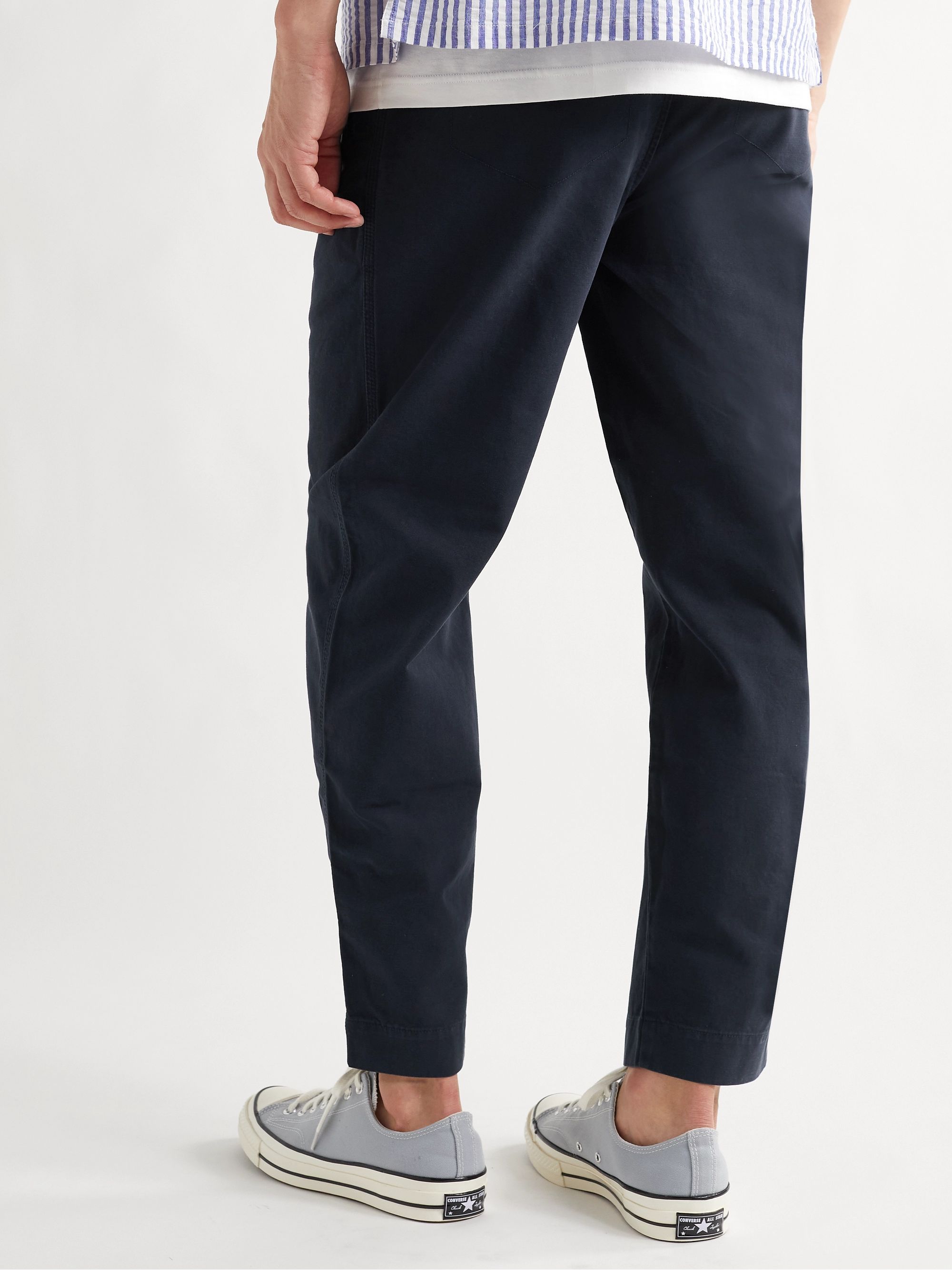 Navy Navy Assembly Tapered Pleated Cotton-Canvas Trousers | FOLK | MR ...
