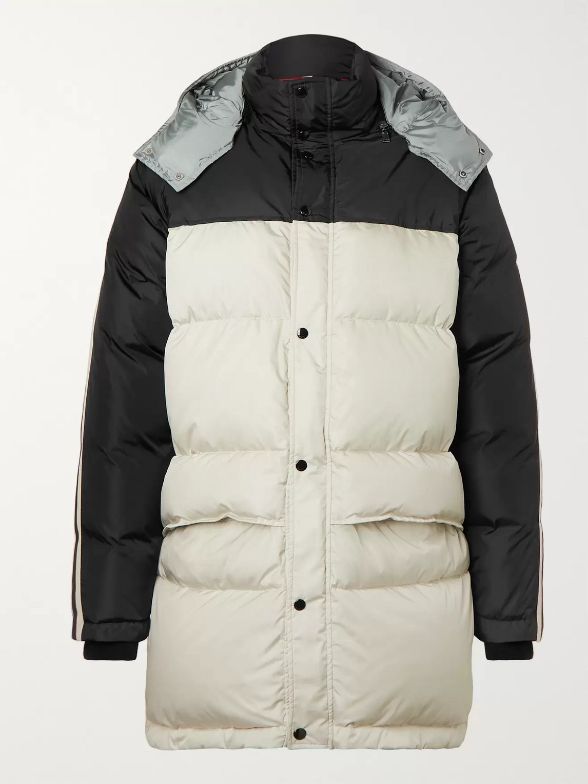 GUCCI WEBBING-TRIMMED QUILTED SHELL HOODED DOWN JACKET