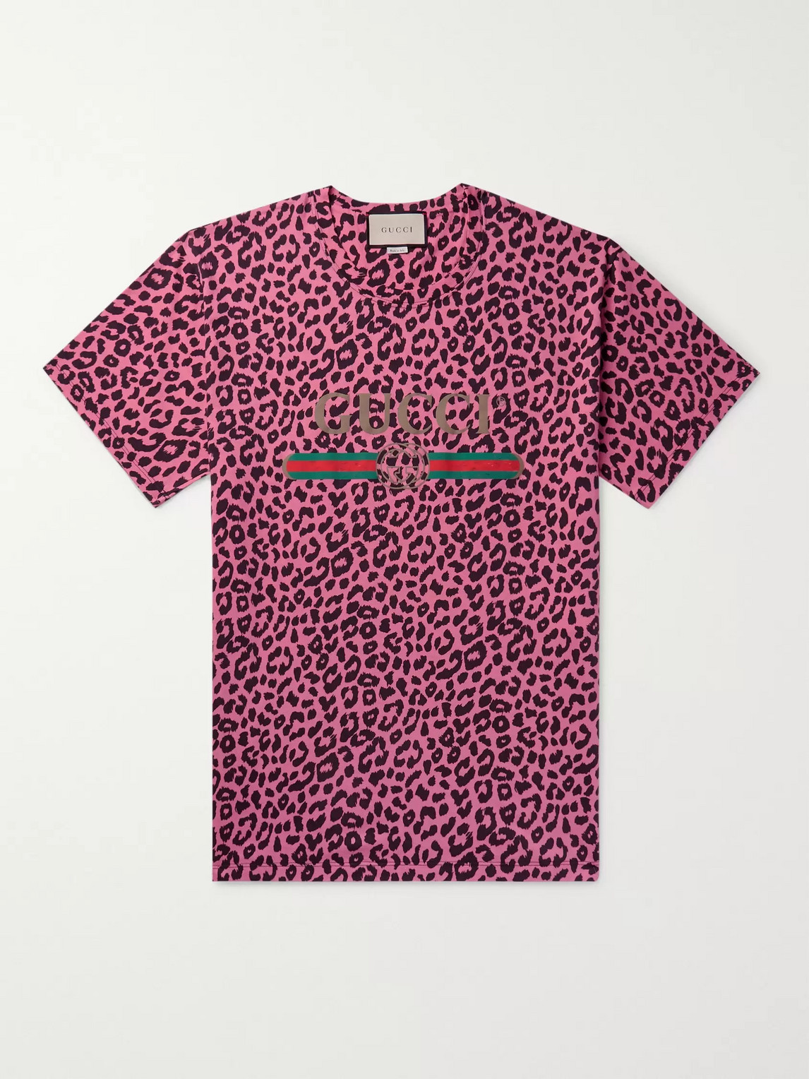 Gucci Logo And Leopard-print Cotton-jersey T-shirt Pink | ModeSens