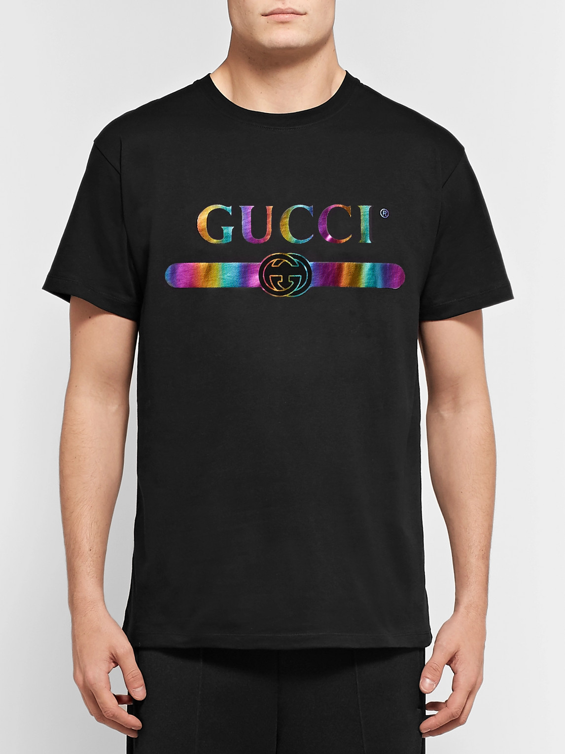Gucci Metallic Logo-print Cotton-jersey T-shirt In Black Cotton Jersey ...