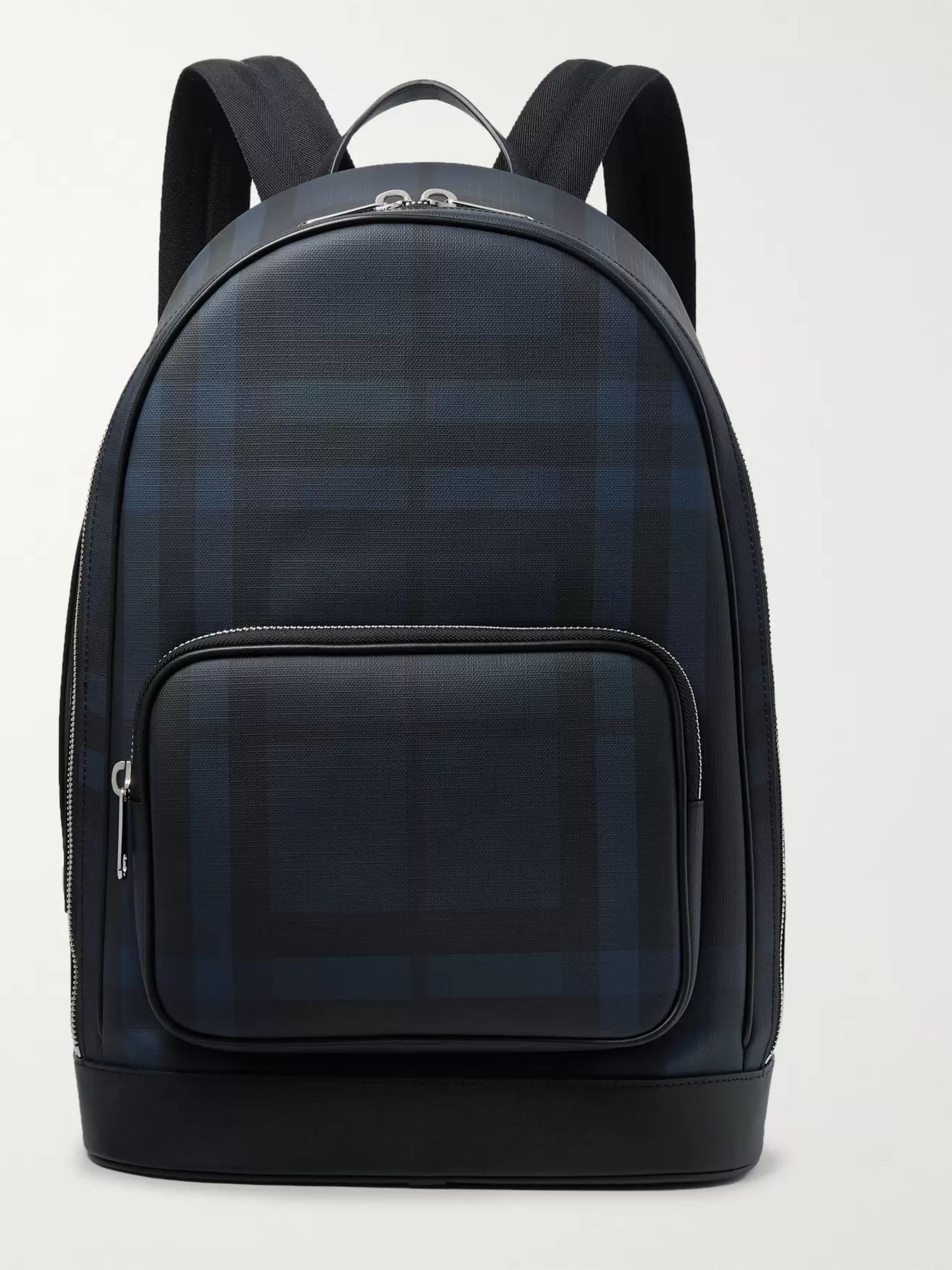 Navy Leather Trimmed Coated Canvas Backpack Burberry Mr Porter