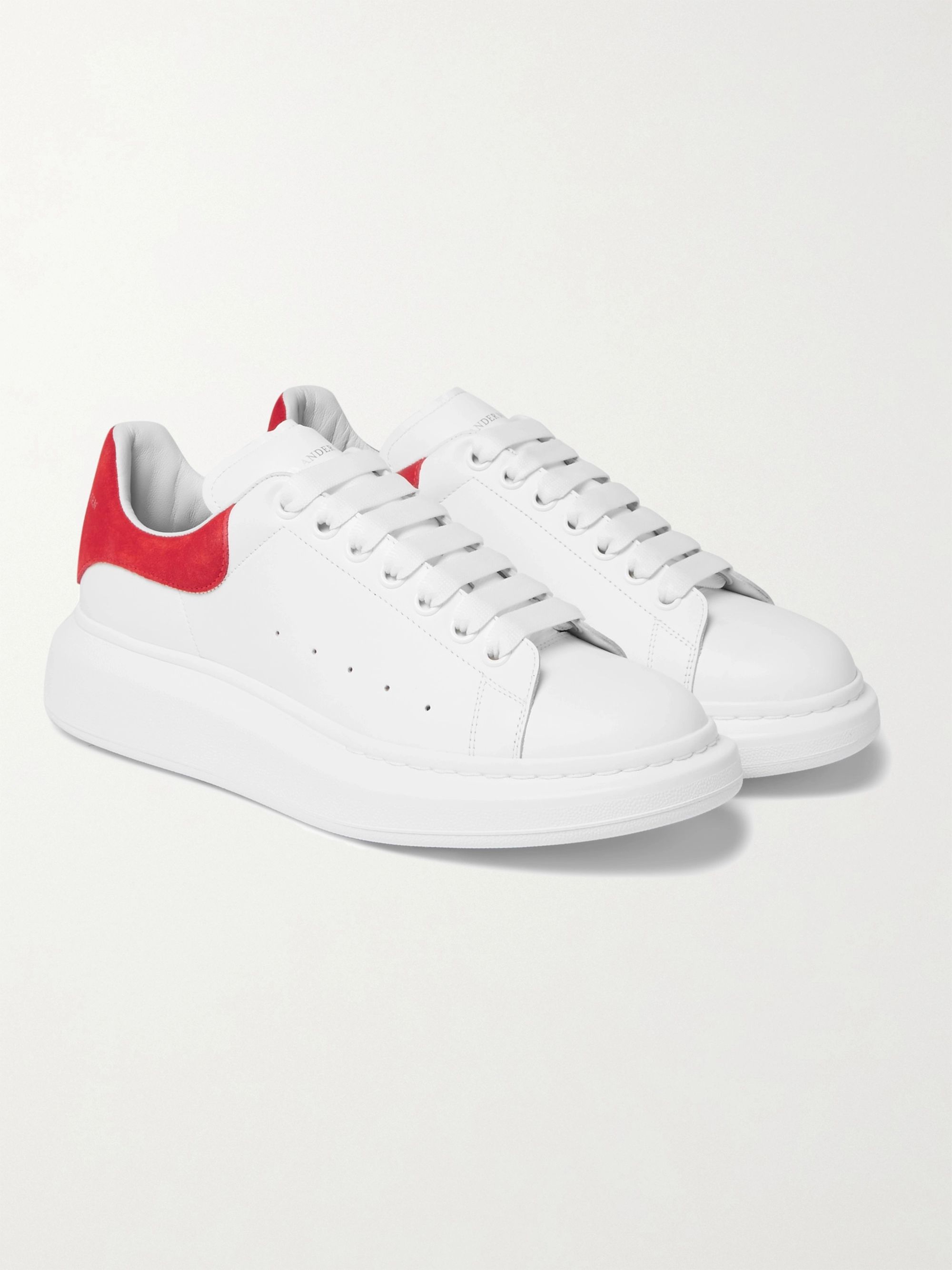 White Exaggerated-Sole Leather Sneakers 