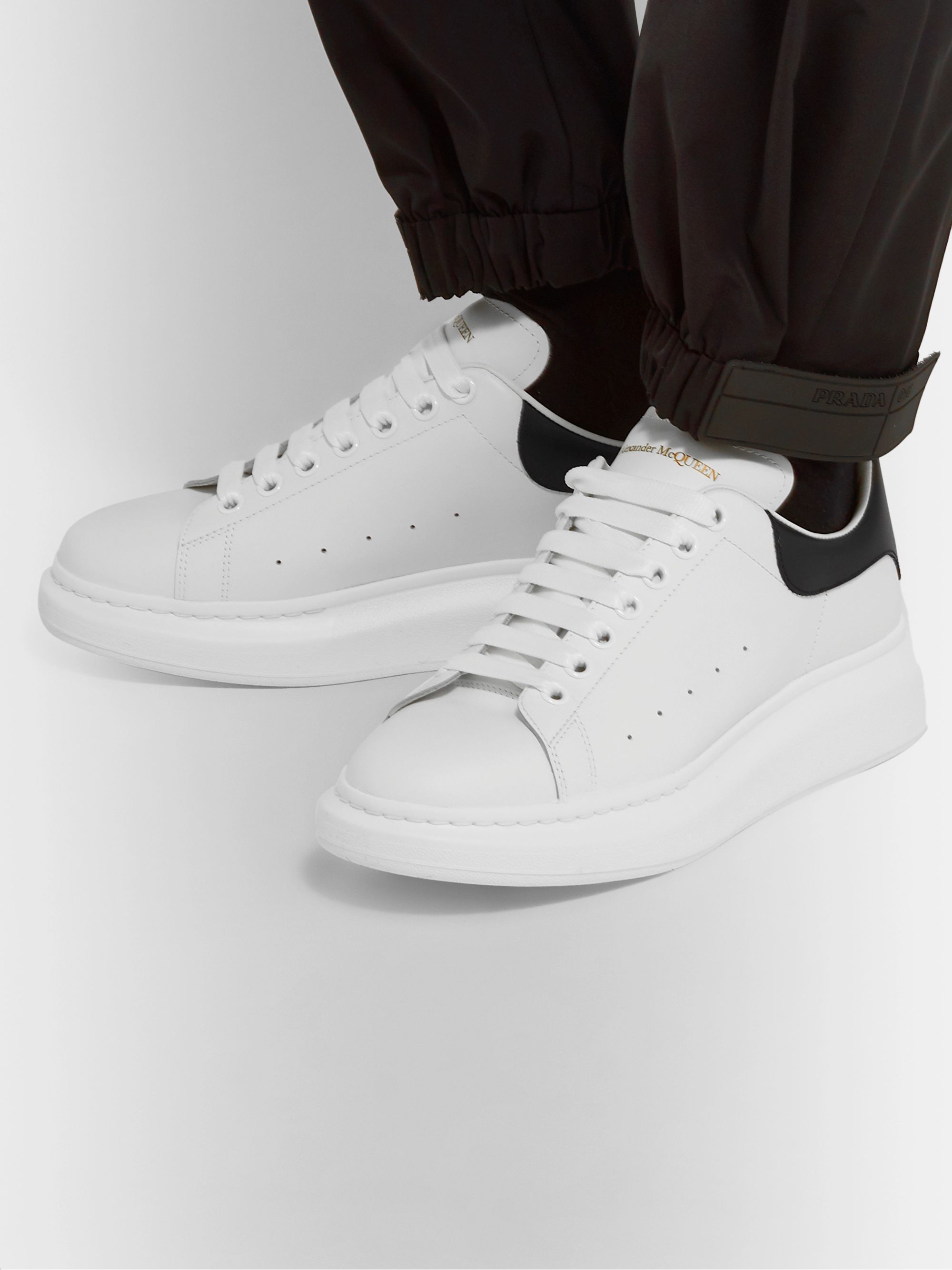White Exaggerated-Sole Leather Sneakers 