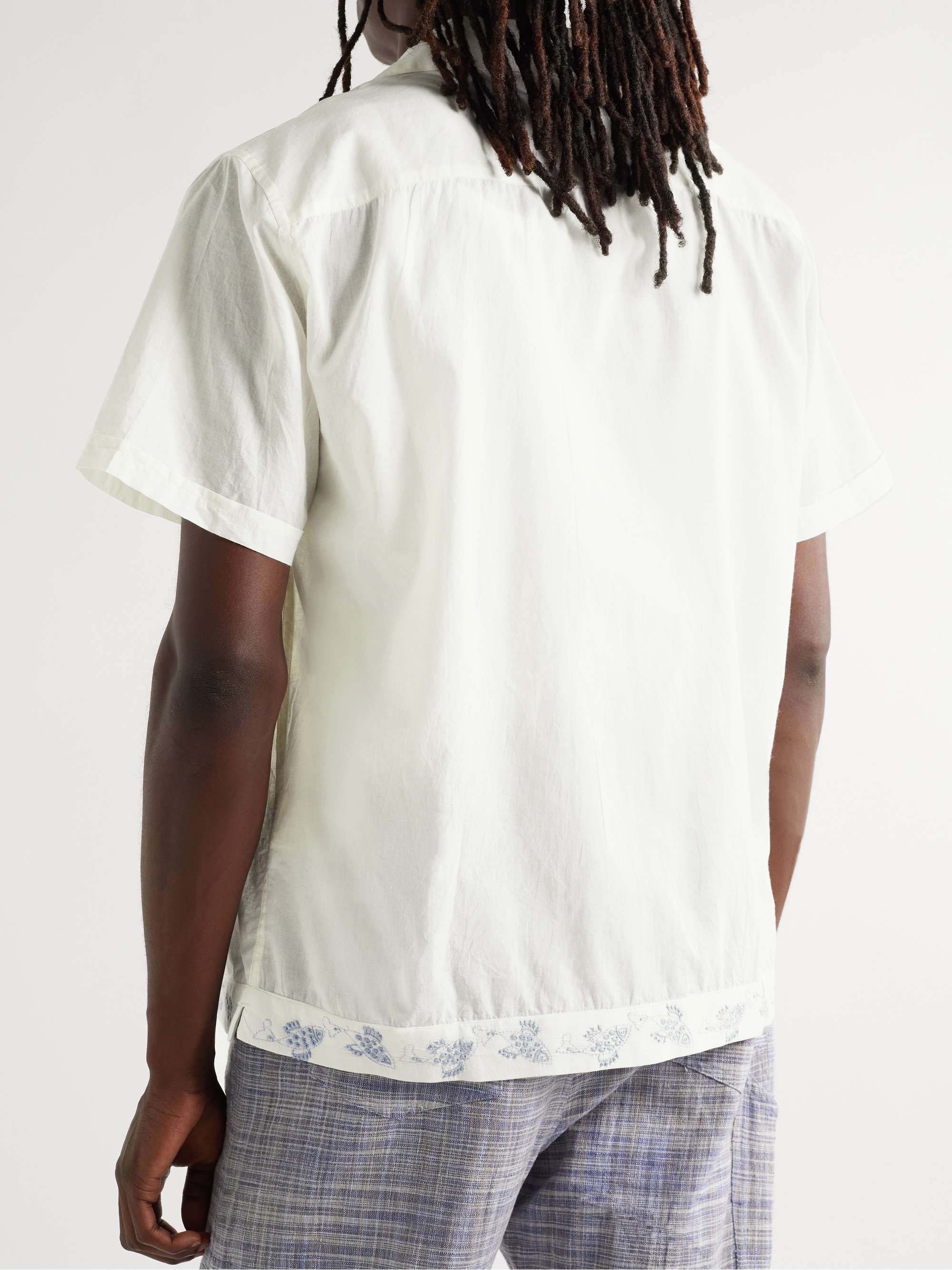 SMR DAYS Camp-Collar Embroidered Cotton-Voile Shirt