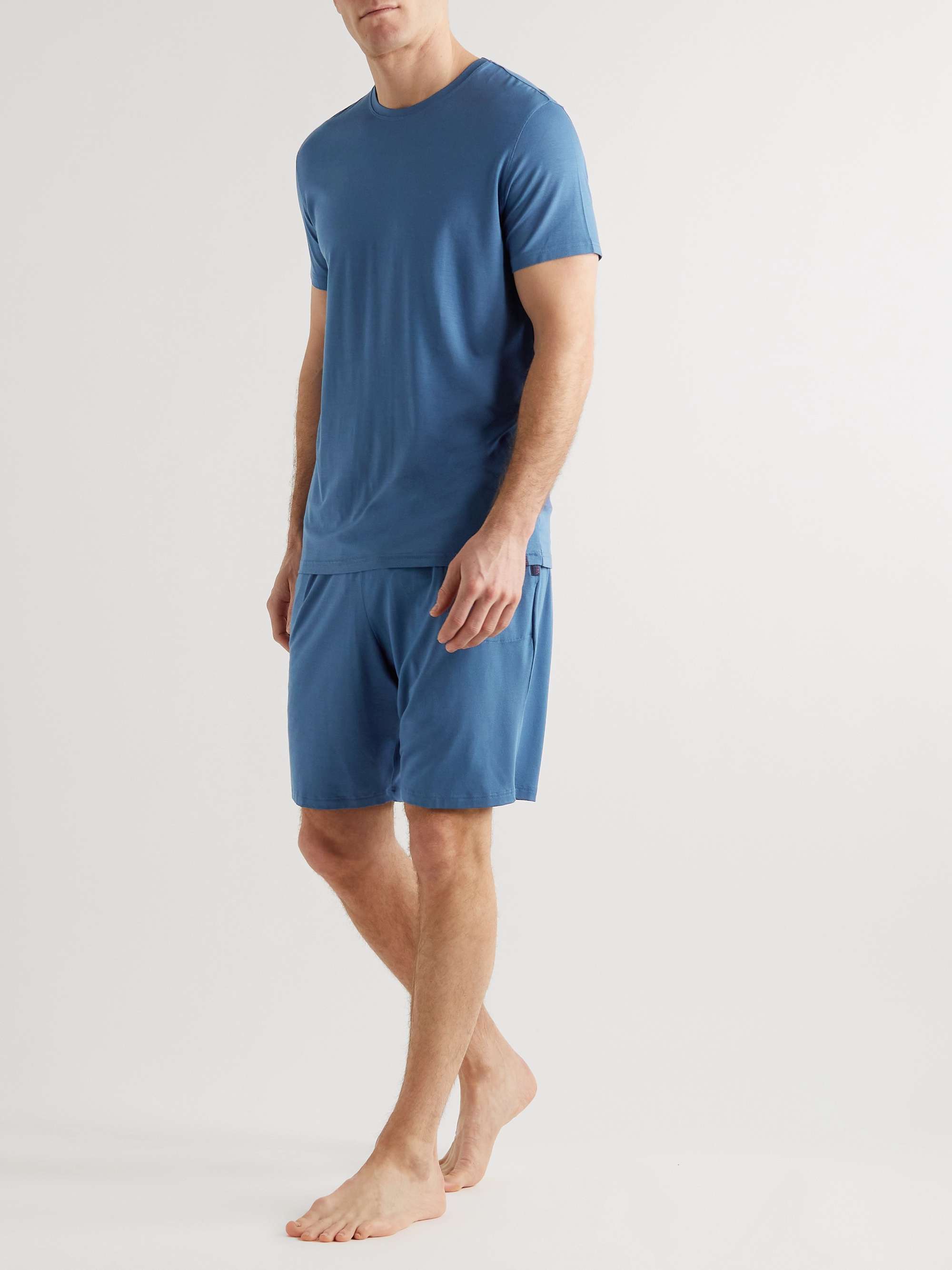 Derek Rose Basel Stretch Micro Modal Drawstring Shorts in Blue for Men Mens Clothing Shorts Casual shorts 