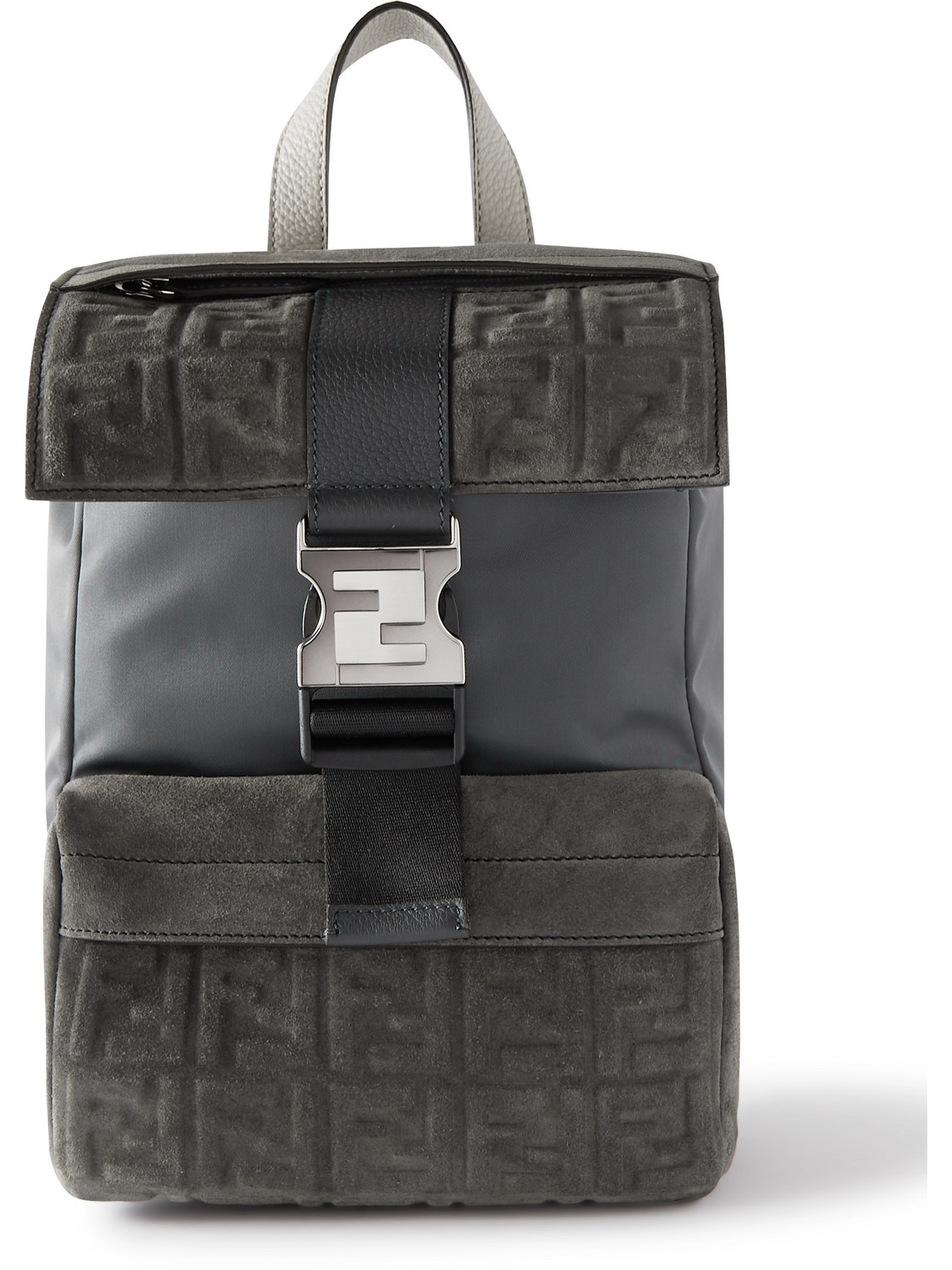 Mini Leather-Trimmed Logo-Embossed Suede and Shell Sling Backpack